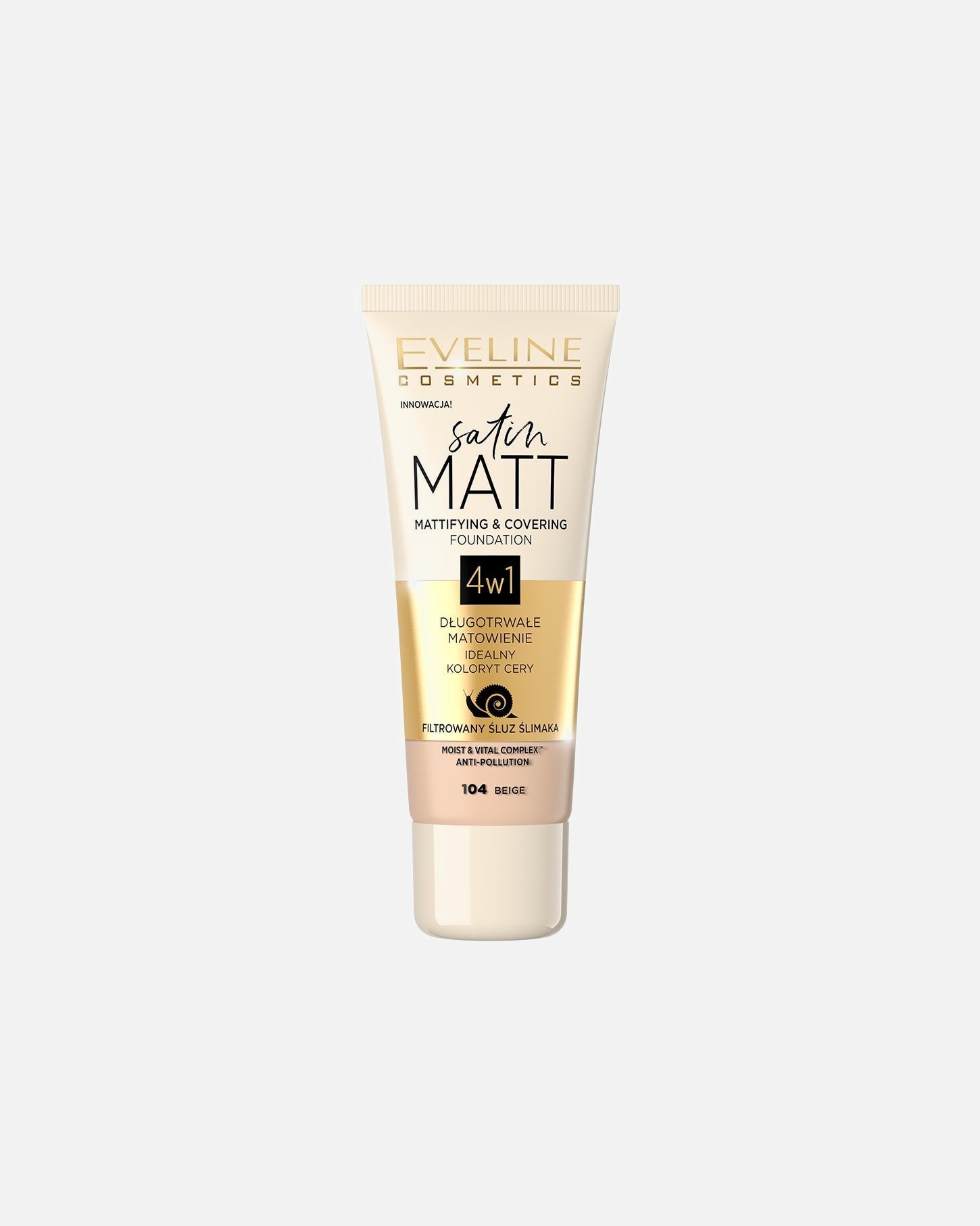 Podkład dla Unisex Eveline Cosmetics Satin Matt Matująco-kryjący podkład do twarzy 104 - BEIGE