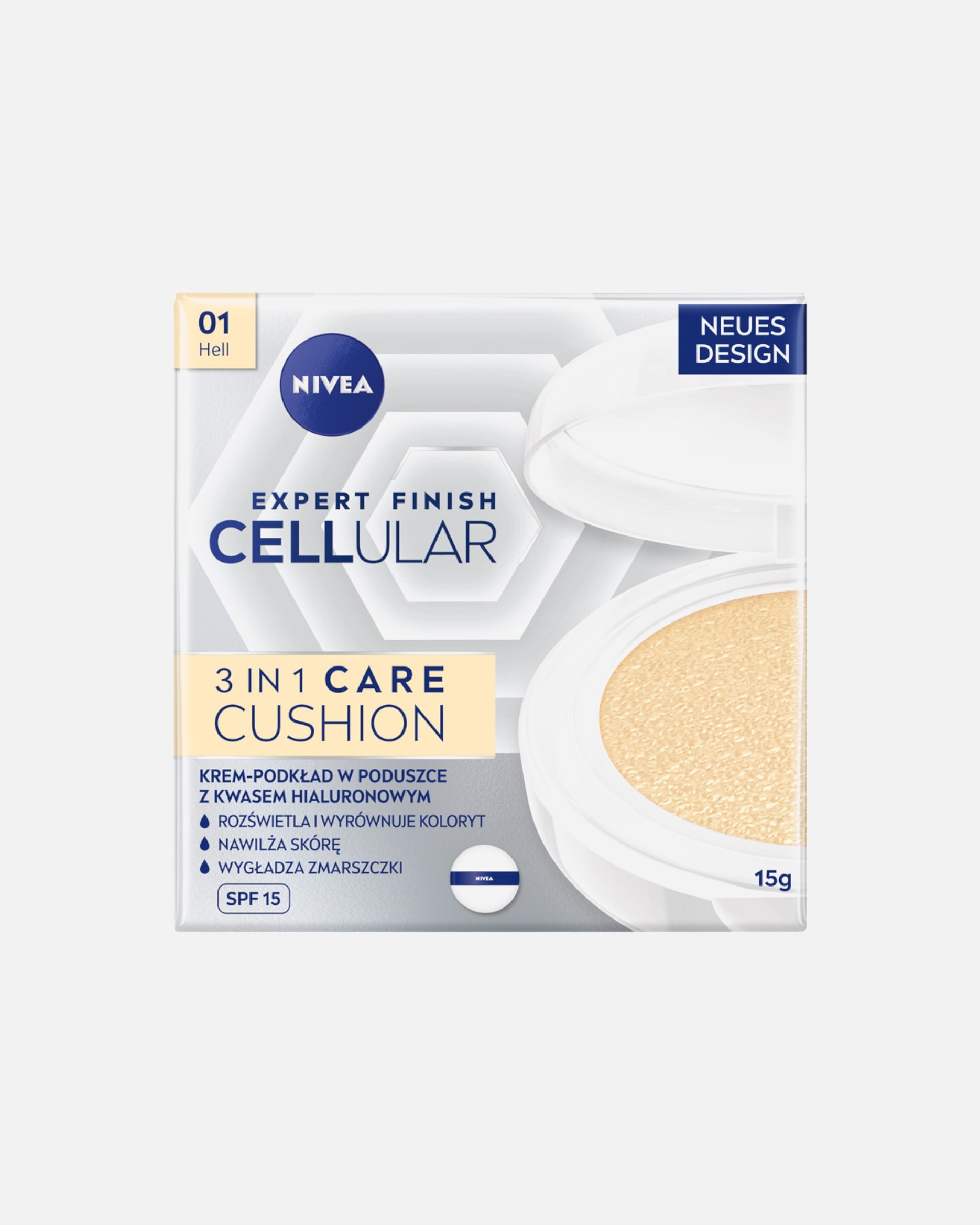 Puder dla Kobieta NIVEA Cellular Expert Finish 3w1 CARE Cushion Krem-podkład w poduszce kolor naturalny 1 - HELL