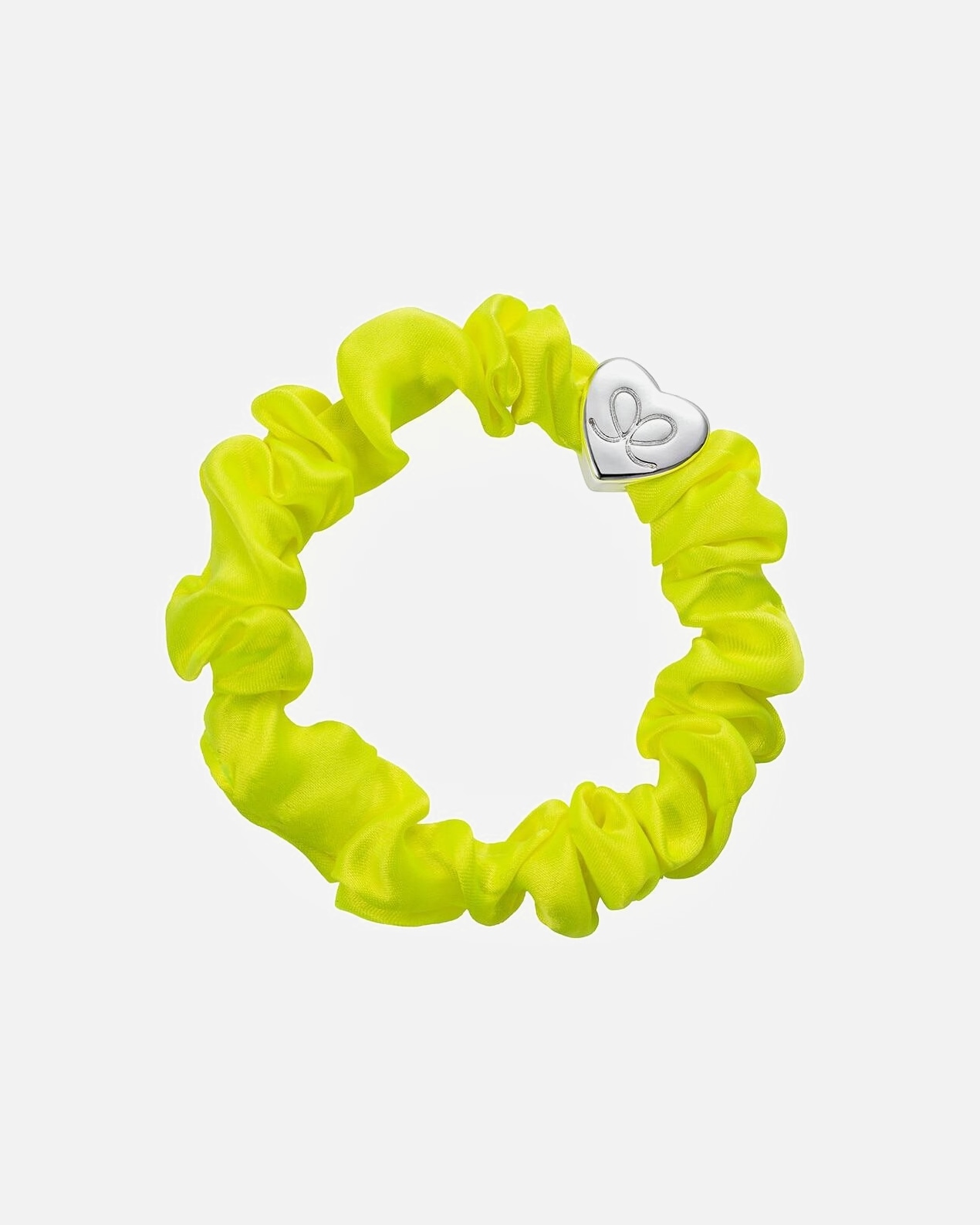 Opaska do włosów dla Unisex byEloise Scrunchie z jedwabiu ze srebrnym sercem Cytrynowożółty