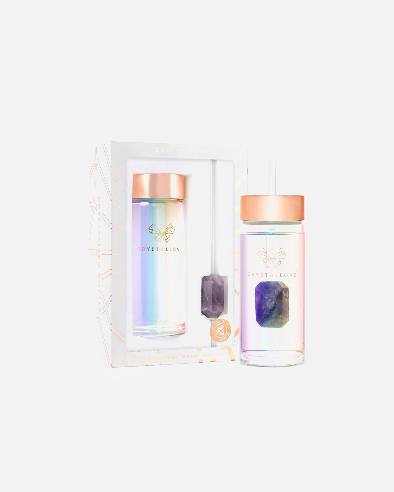 Bidon dla Unisex Crystallove Szklana butelka na wodę z ametystem i słomką 1 szt.