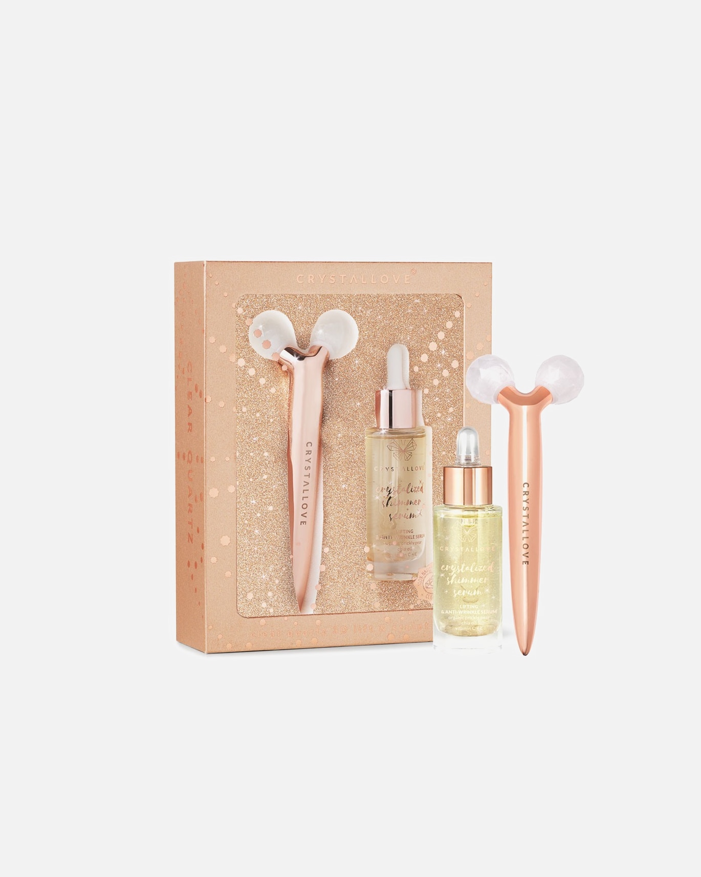 Akcesoria do masażu twarzy dla Kobieta Crystallove Clear quartz 3D lift & sculpt set – masażer liftingujący i serum Clear quartz 3D lift & sculpt set – masażer liftingujący i serum