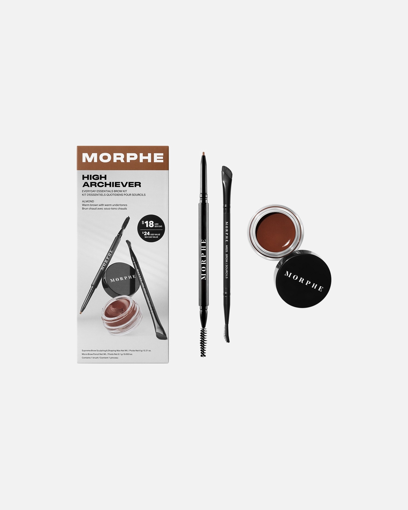 Zestaw do makijażu brwi dla Unisex Morphe HIGH ARCHIEVER EVERYDAY ESSENTIALS BROW KIT - CHOCOLATE MOUSSE ALMOND