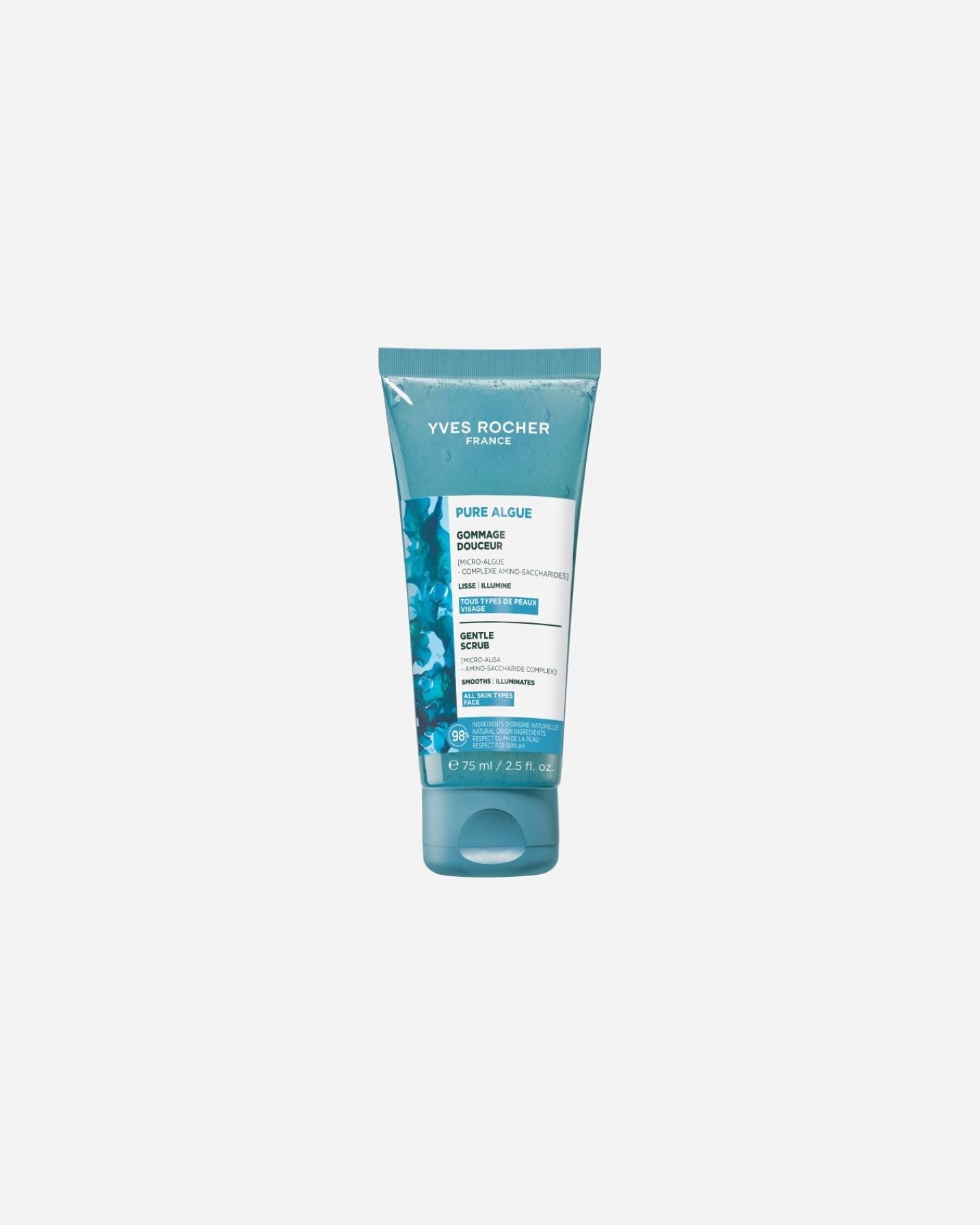 Peeling do twarzy dla Unisex Yves Rocher Peeling rozświetlający z mikroalgą 75 ml