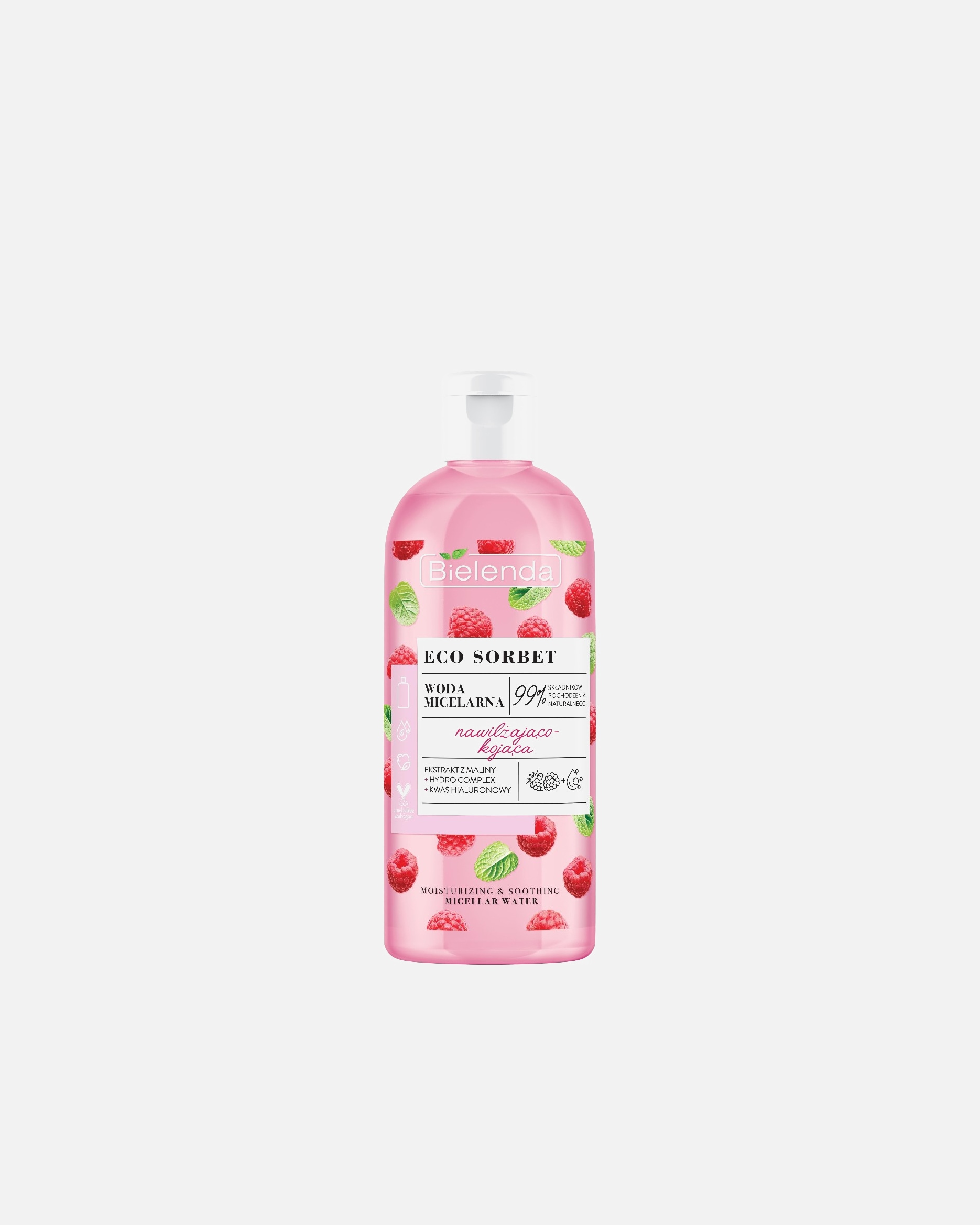 Tonik dla Unisex Bielenda ECO SORBET Malina - woda micelarna - nawilżająco-kojąca 500 ml