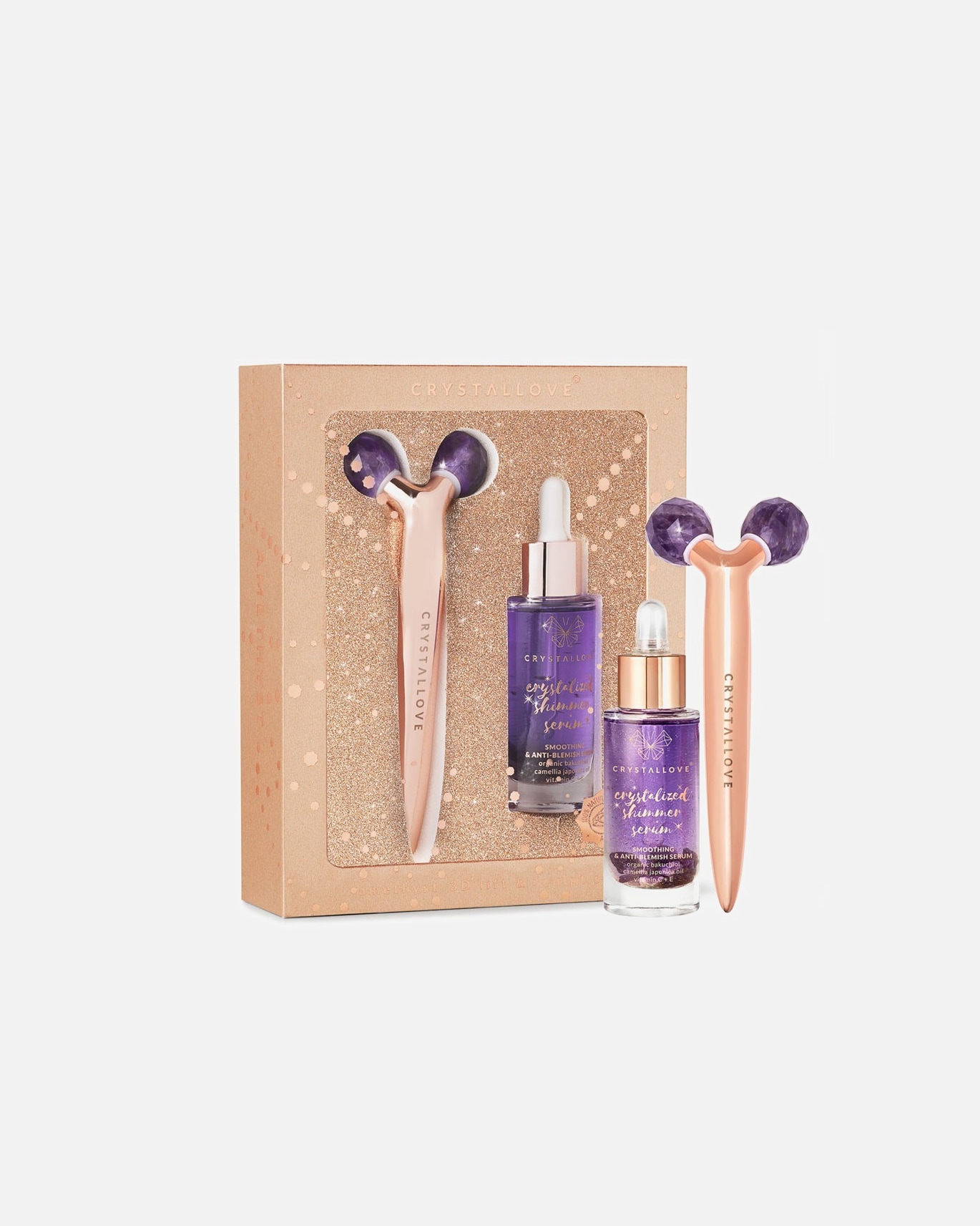 Serum anti-aging dla Unisex Crystallove Amethyst 3D lift & sculpt set – masażer liftingujący i serum Amethyst 3D lift & sculpt set – masażer liftingujący i serum