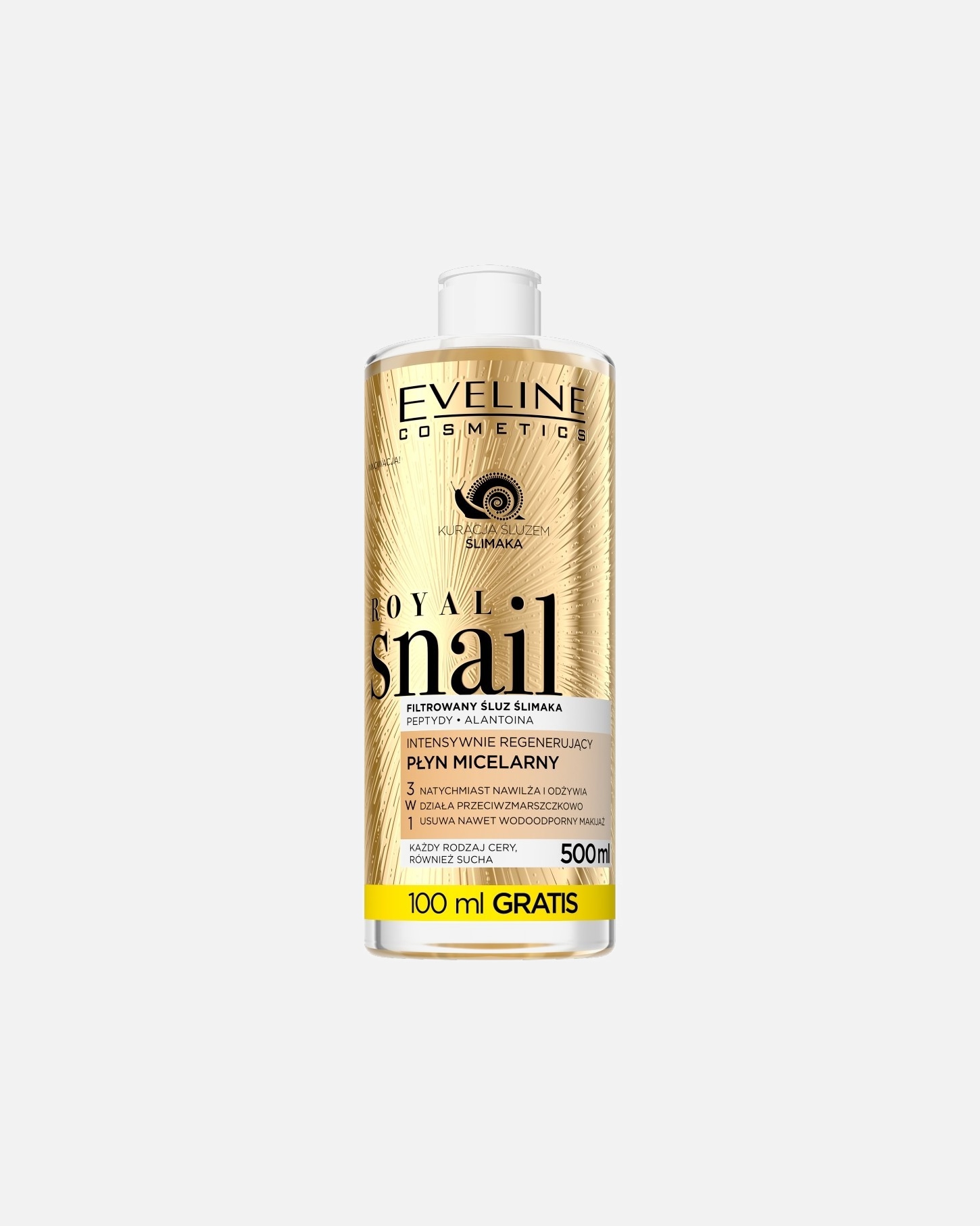 Woda micelarna dla Unisex Eveline Cosmetics Royal Snail Skoncentrowany regenerujący płyn micelarny 3w1 500 ml