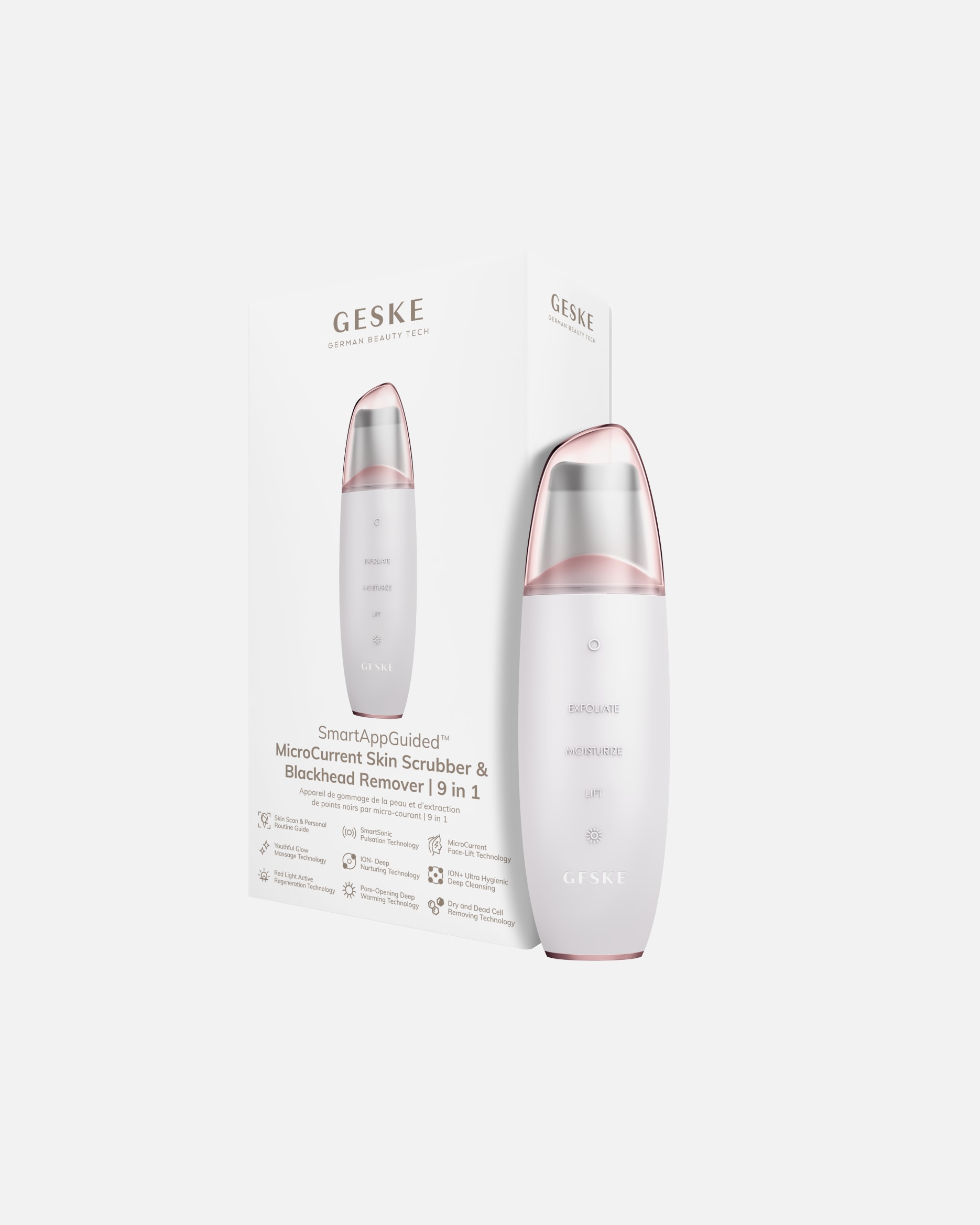 Elektryczne urządzenie do masażu twarzy dla Unisex Geske SmartAppGuided™ MicroCurrent Skin Scrubber & Blackhead Remover 9 in 1 1 szt.