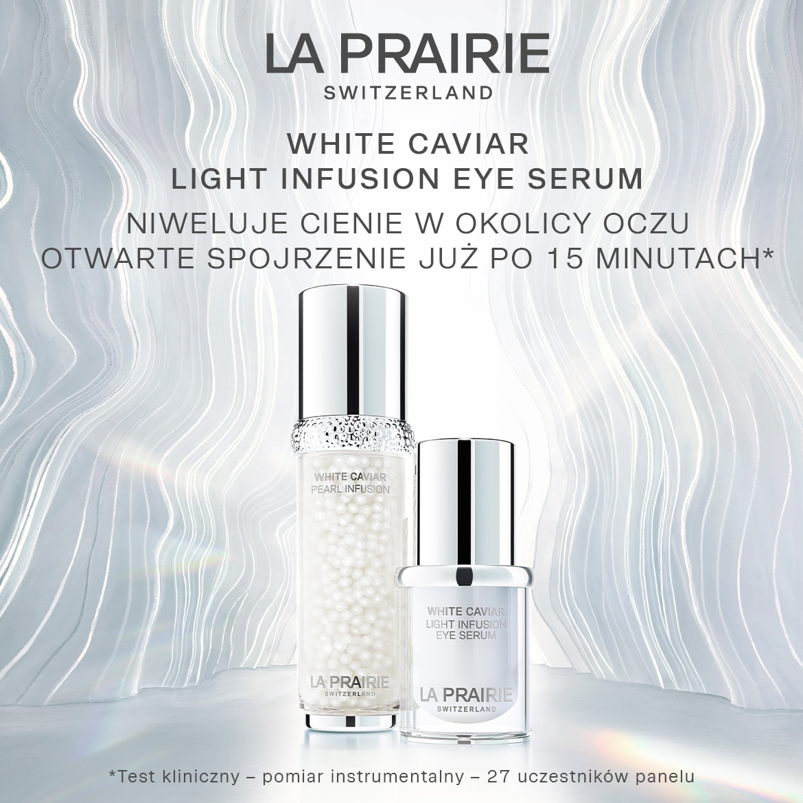 Serum pod oczy La Prairie White Caviar Light Infusion redukuje cienie pod oczami i zapewnia otwarte spojrzenie już po 15 minutach.