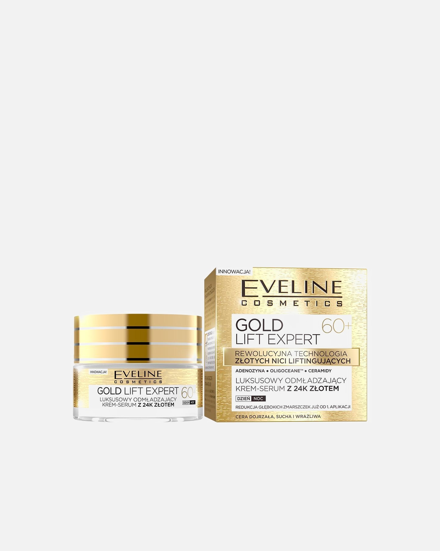 Krem do twarzy dla Unisex Eveline Cosmetics Gold Lift Expert luksusowy odmładzajacy krem- serum 24k złotem, na dzień i na noc, 60+, 50 ml 50 ml