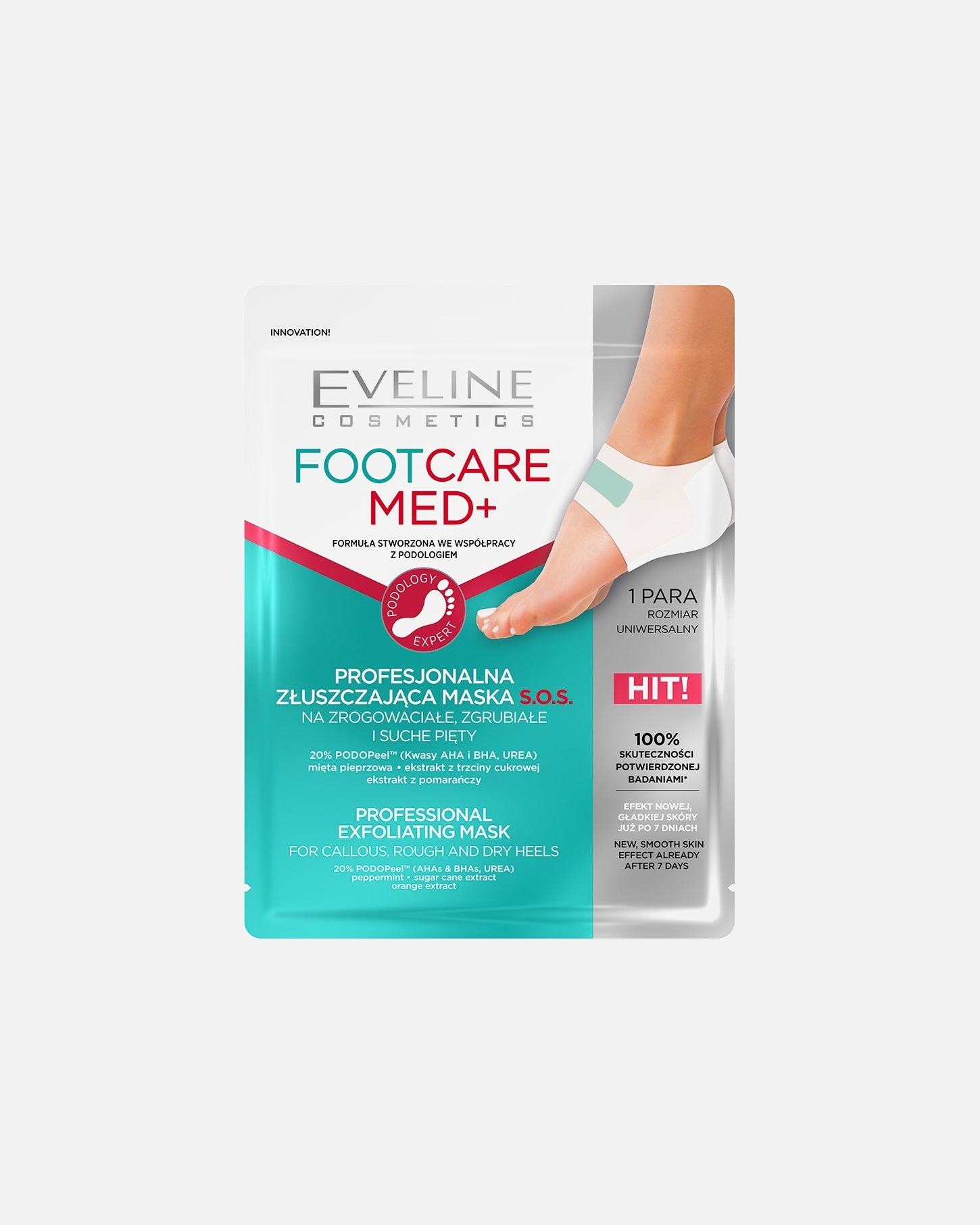 Peeling do ciała dla Unisex Eveline Cosmetics Foot Care Med+ Profesjonalna złuszczająca maska do pięt 1 szt.