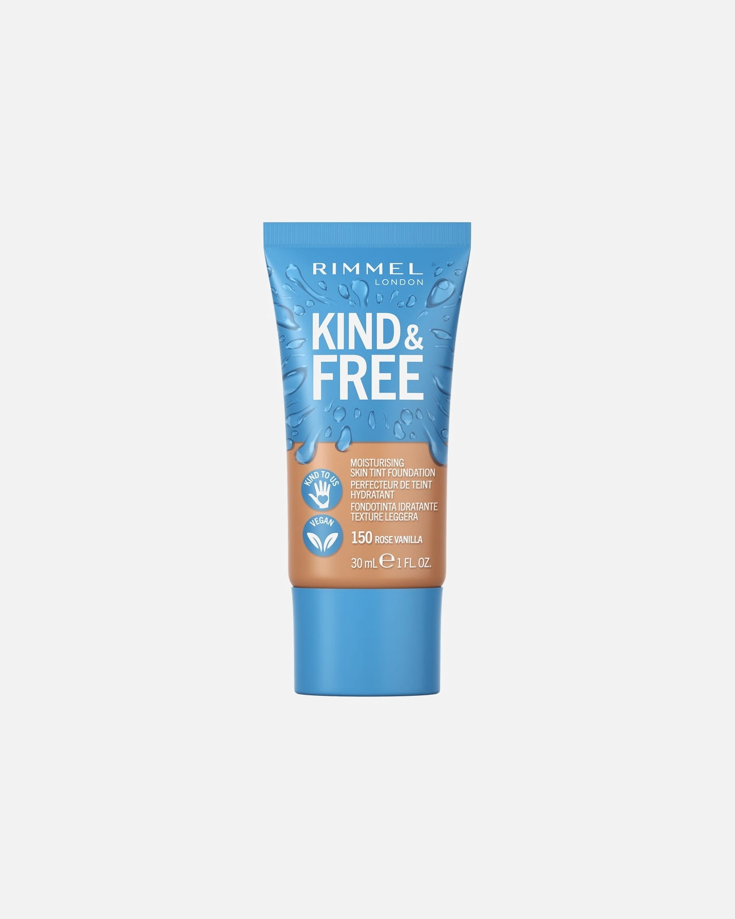 Podkład dla Unisex Rimmel London KIND&FREE wegański podkład nawilżający nr 001 Fair Porcelain ROSE VANILLA