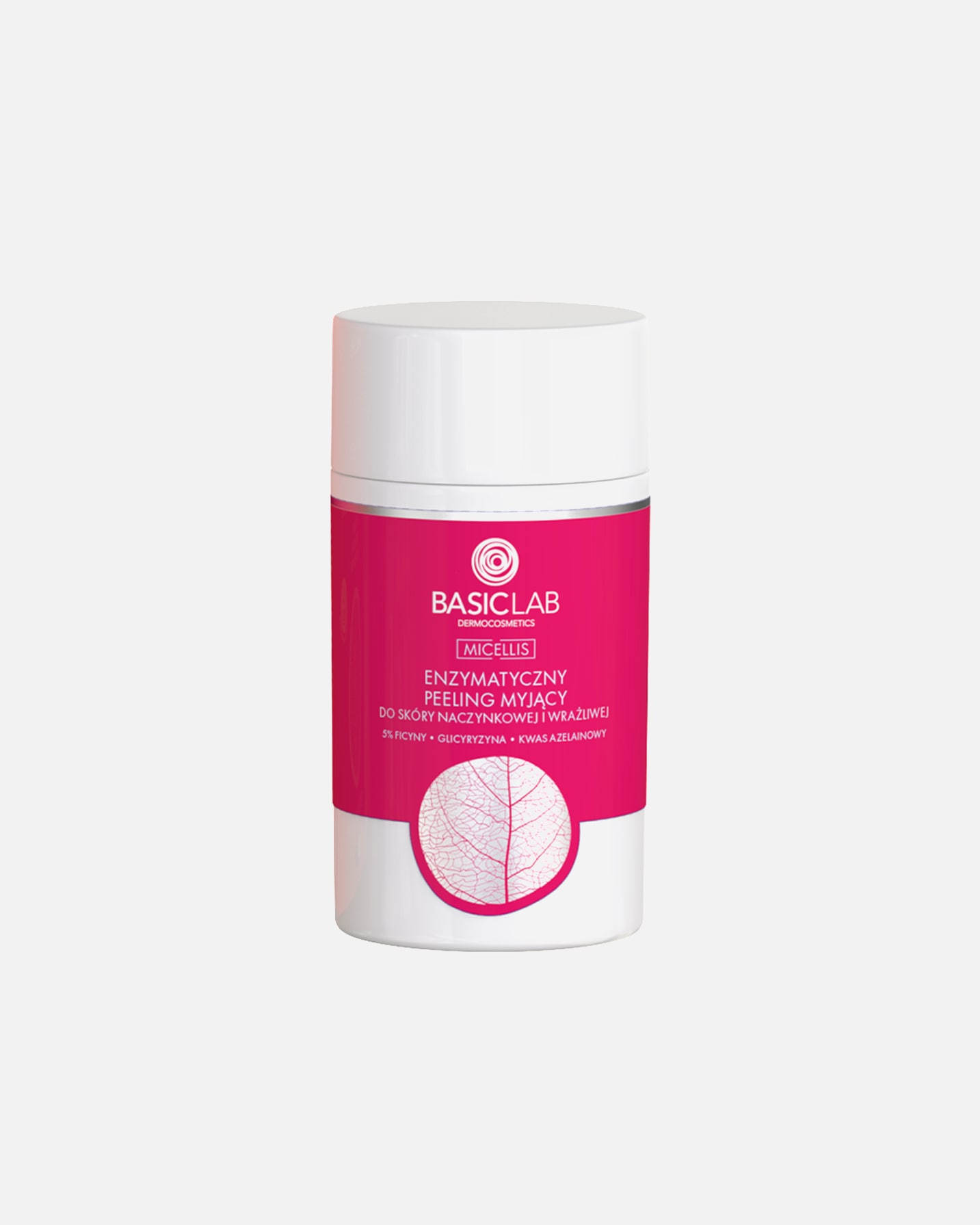 Peeling do twarzy dla Unisex BasicLab Enzymatyczny peeling myjący do skóry naczynkowej i wrażliwej Wyciszenie i wygładzenie 35 g