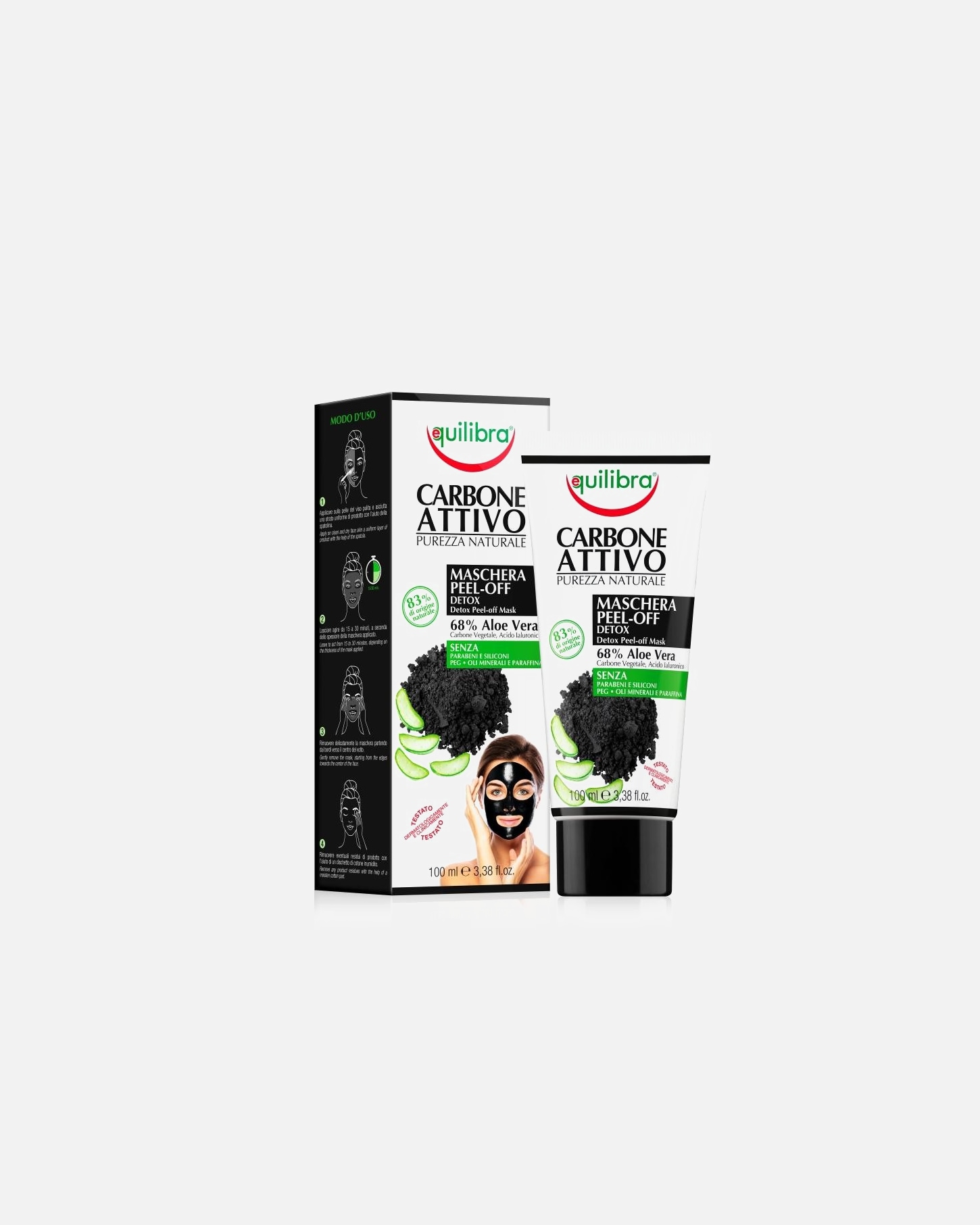 Maska nawilżająca dla Unisex Equilibra Maska do twarzy typu Pell-Off z aktywnym węglem 100 ml