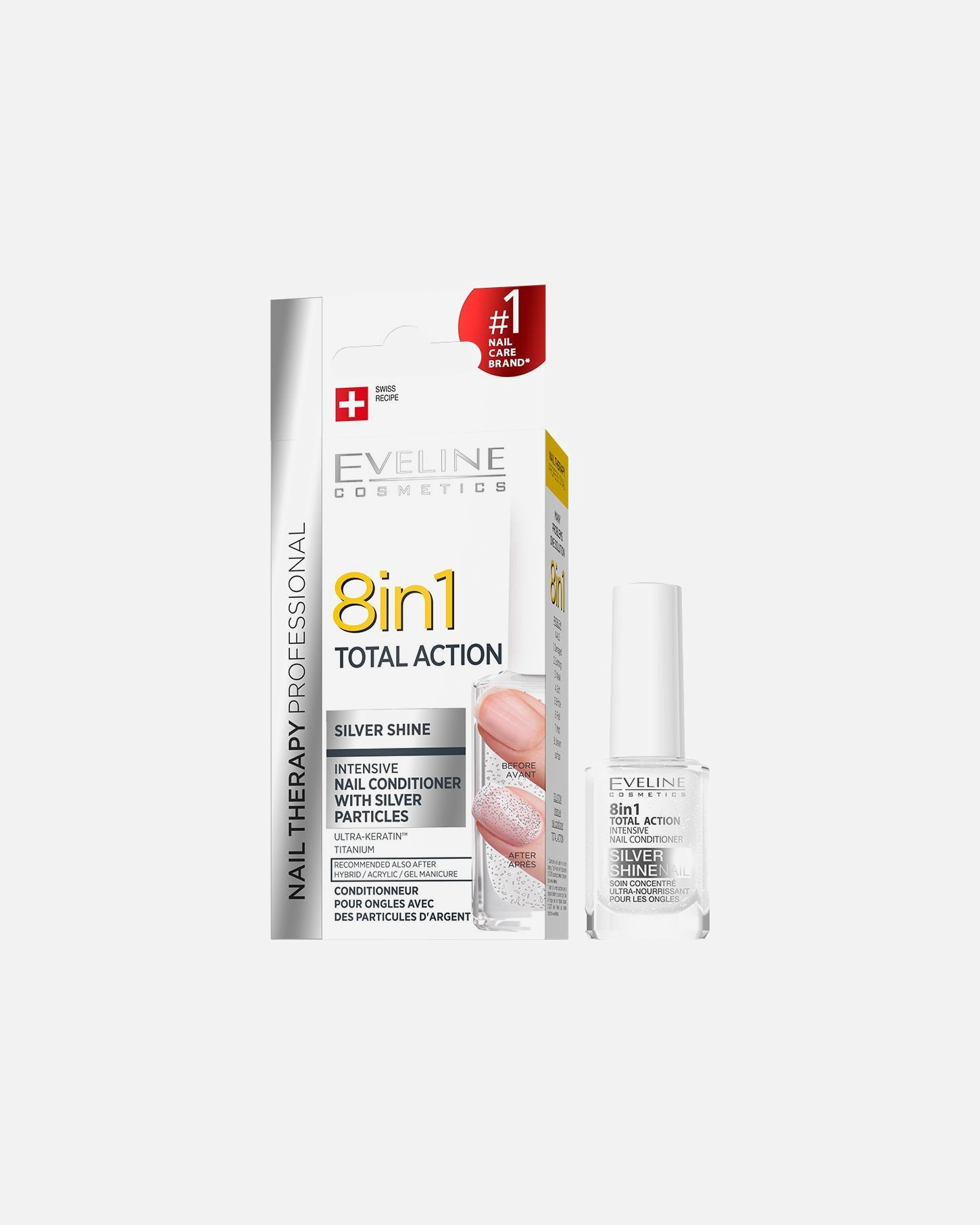 Zestaw pielęgnacyjny do paznokci dla Unisex Eveline Cosmetics Nail Therapy Professional Skoncentrowana odżywka do paznokci z drobinkami srebra 8w1 12 ml