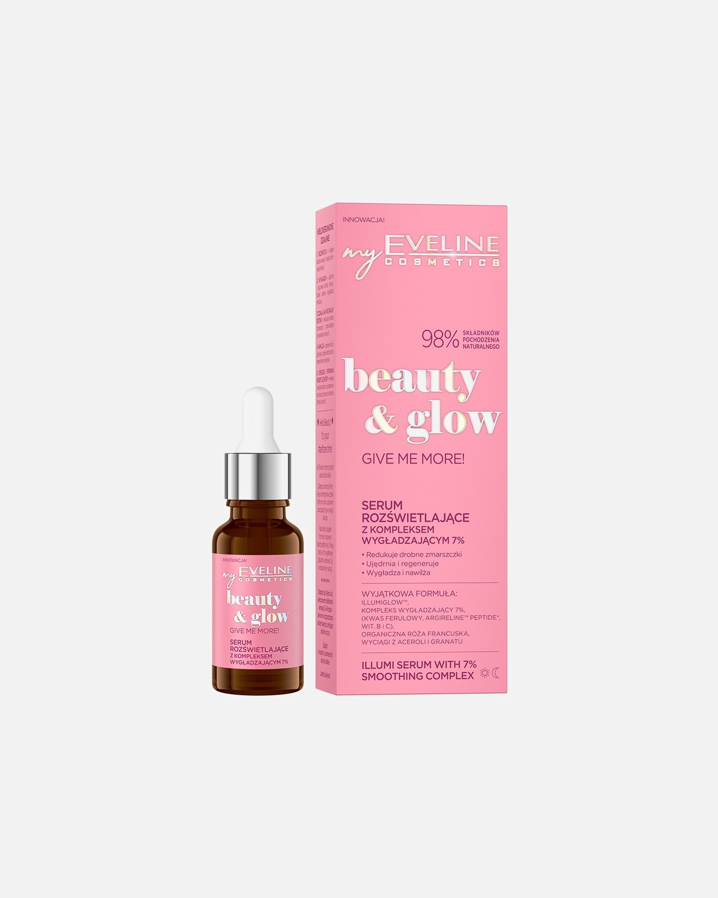 Glow Serum dla Unisex Eveline Cosmetics Beauty & Glow Serum rozświetlające z kompleksem wygładzającym 7% 18 ml