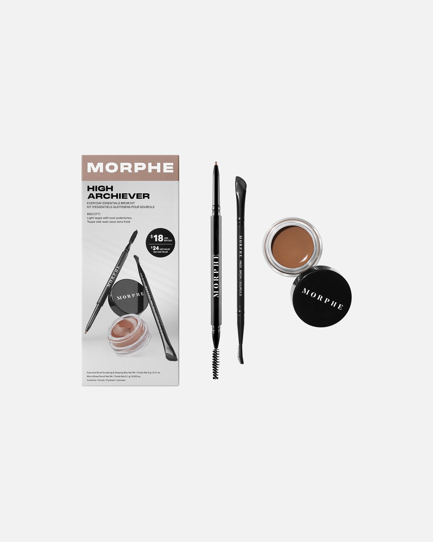 Zestaw do makijażu brwi dla Unisex Morphe HIGH ARCHIEVER EVERYDAY ESSENTIALS BROW KIT - CHOCOLATE MOUSSE BISCOTTI