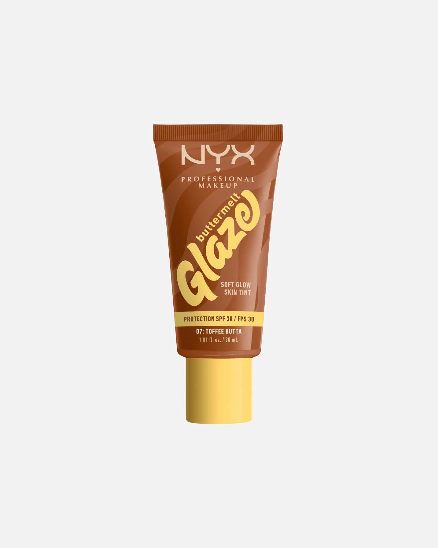 Podkład dla Unisex NYX Professional Makeup Buttermelt Glaze, Tint do twarzy z SPF 30 07W - TOFFEE BUTTA