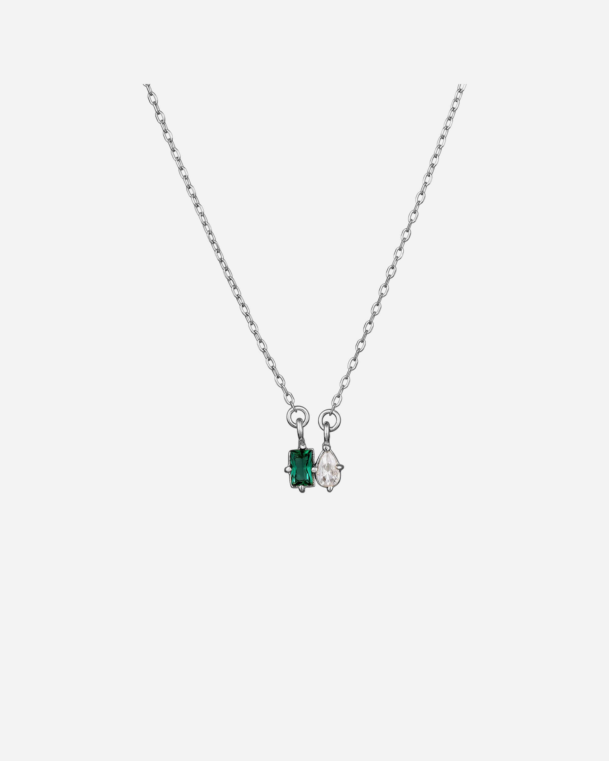 Naszyjnik dla Kobieta Elli PREMIUM Naszyjnik z kamieniem Damski wisiorek kropla drobny łańcuszek ogniwo Syntetyczny Szmaragd Baguette Cut Zielony 925 Sterling Silver 45 cm 45