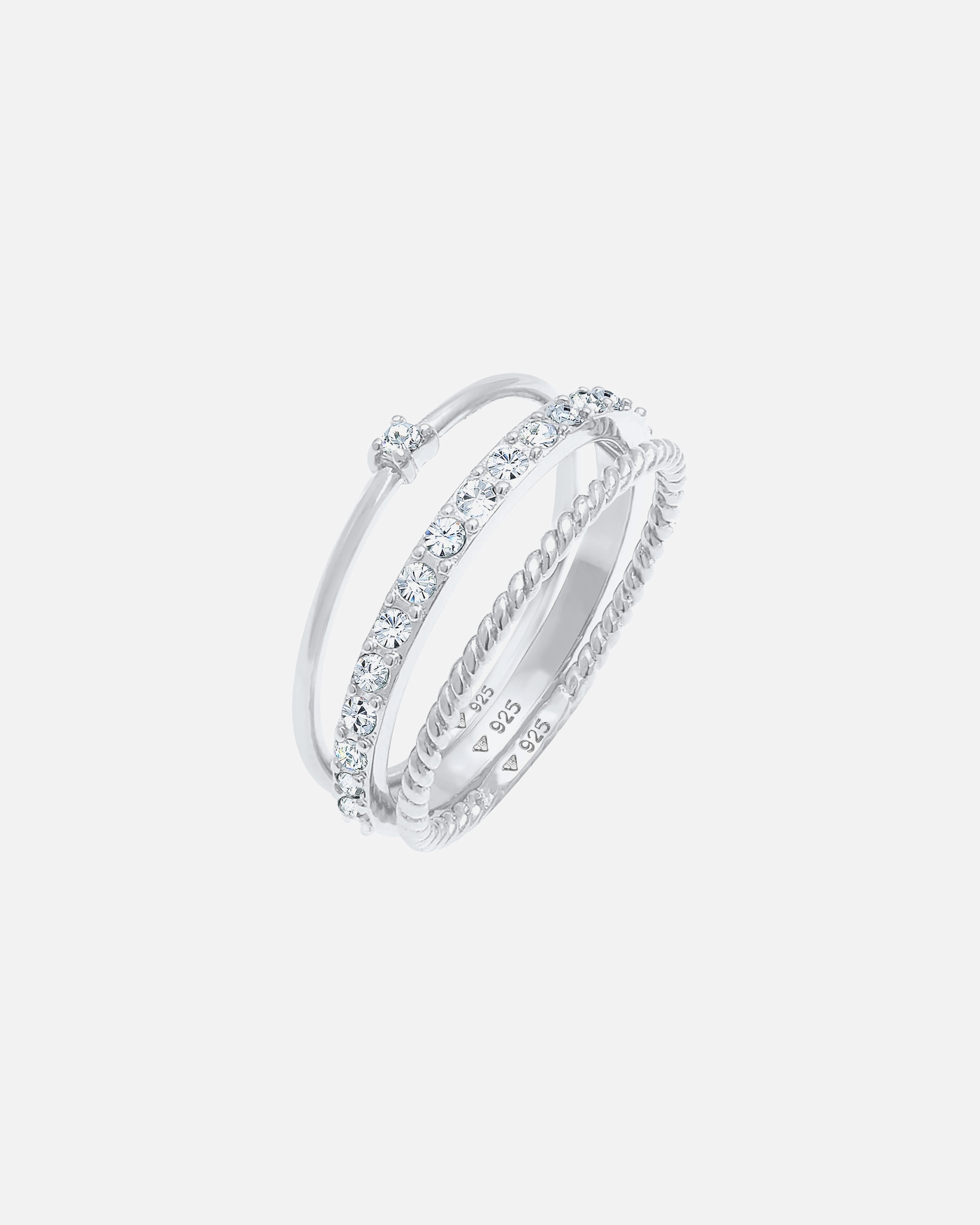 Pierścionek dla Kobieta Elli Damskie do łączenia elegancki, świąteczny, warstwowy z kryształami, srebro próby 925 Sterling Silver 58
