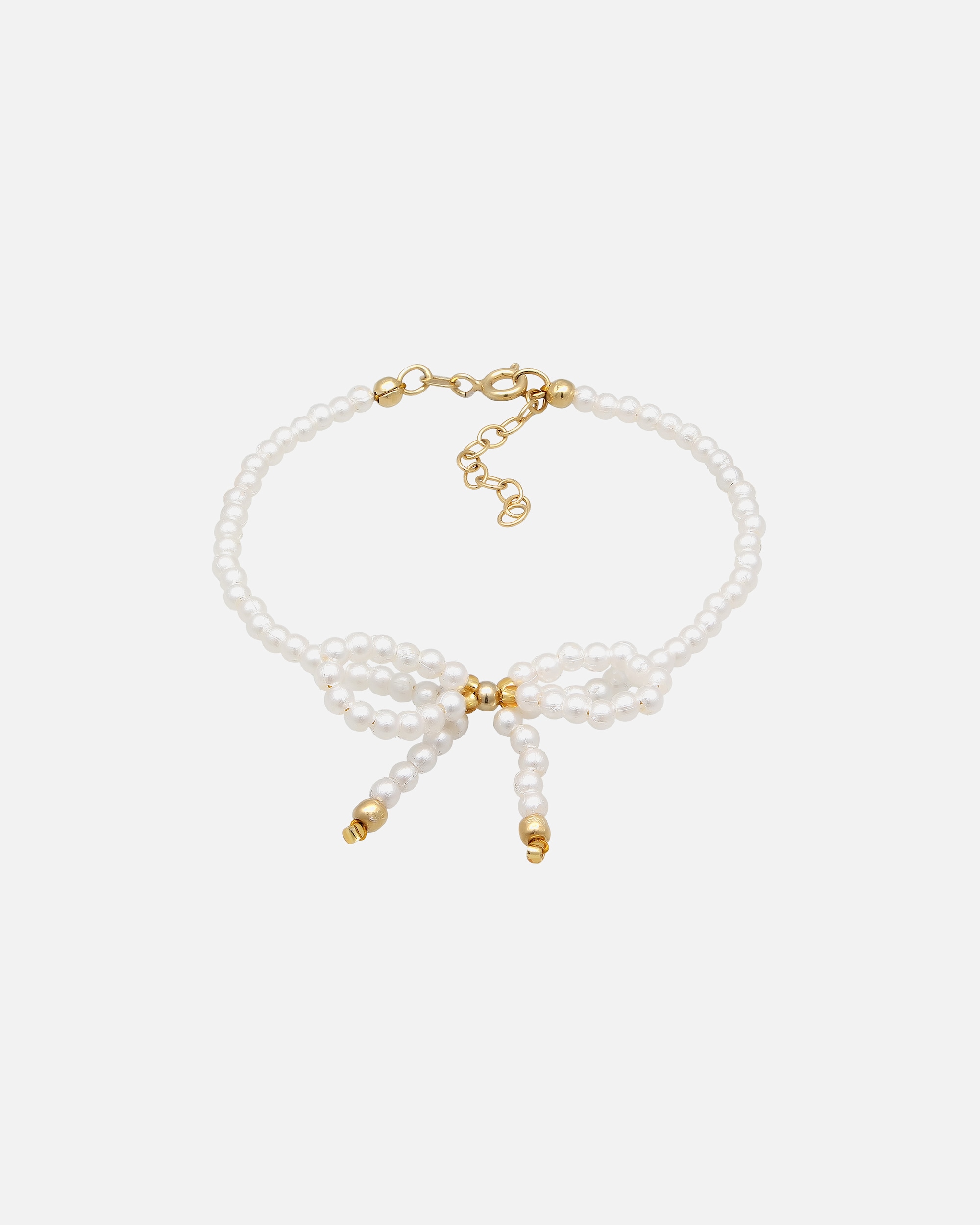 Bransoletka dla Kobieta Elli Damskie romantyczne szklane koraliki z kokardą z pozłacanego srebra próby 925 16