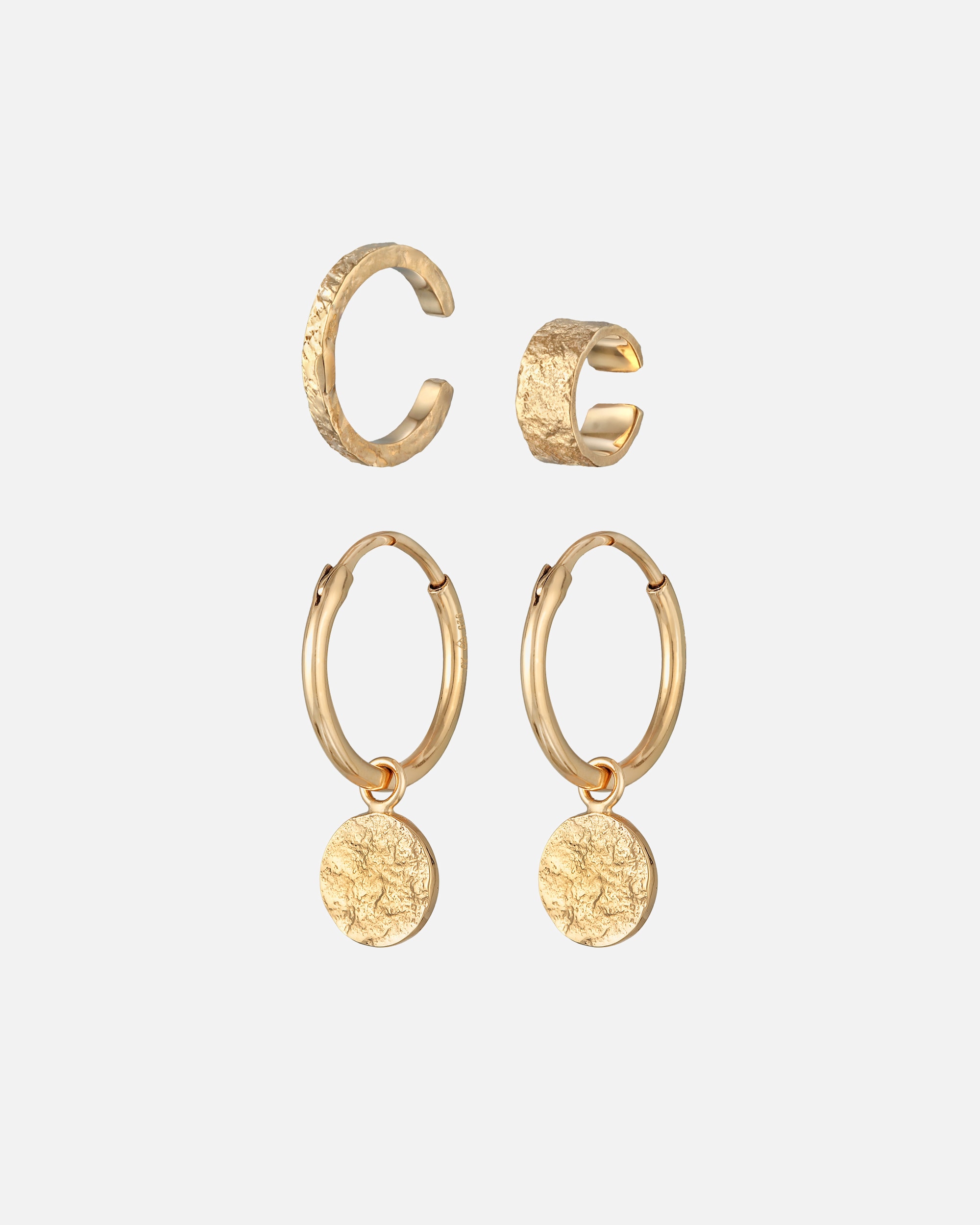 Kolczyki dla Kobieta Elli Damski zestaw nausznic kreole młotkowane ze strukturą ze srebra próby 925 Sterling Silver goldfarben