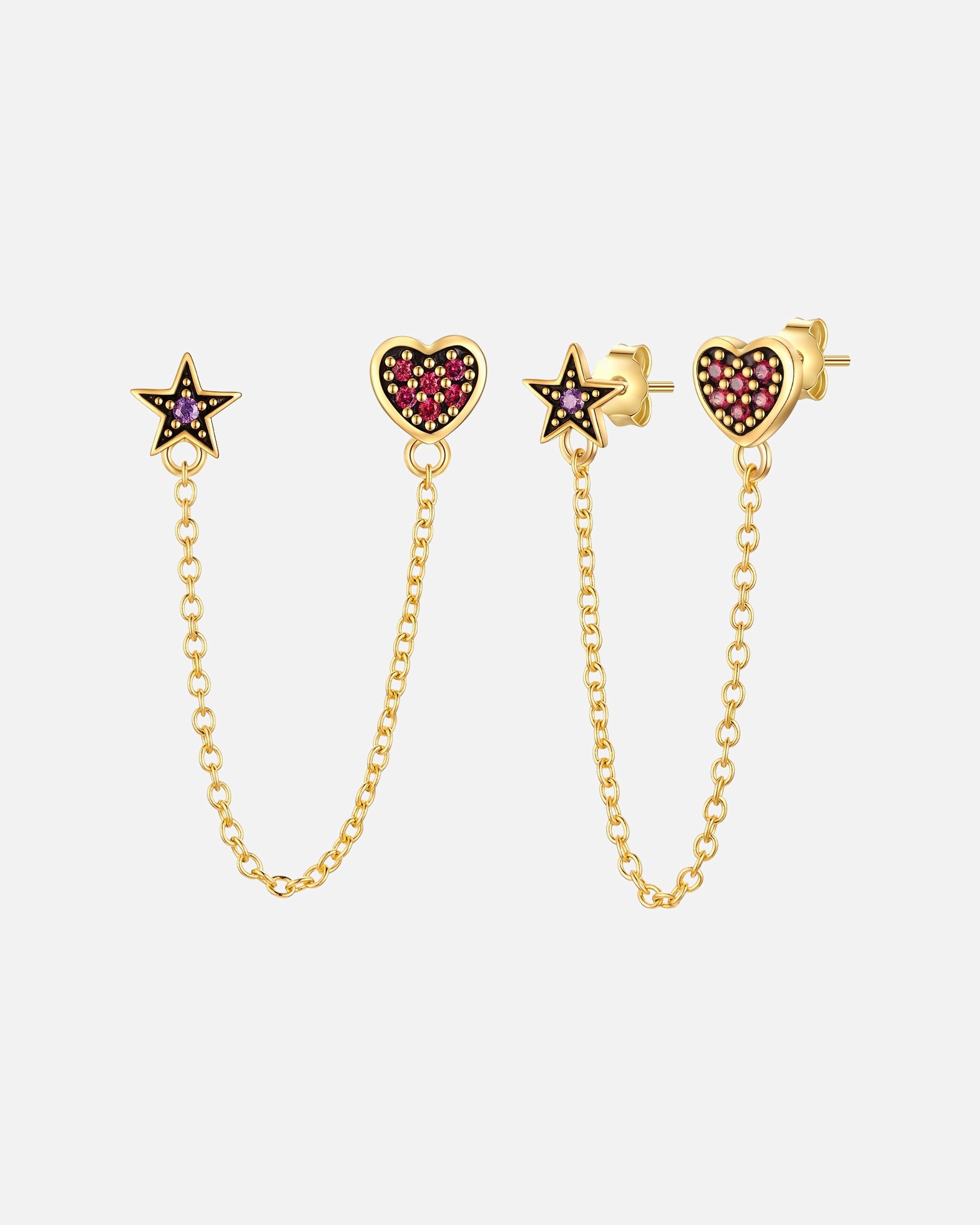 Kolczyki dla Kobieta Kolczyki Serce/gwiazda z Srebro wysokiej próby w Żółte złoto 7,6/6,8 mm