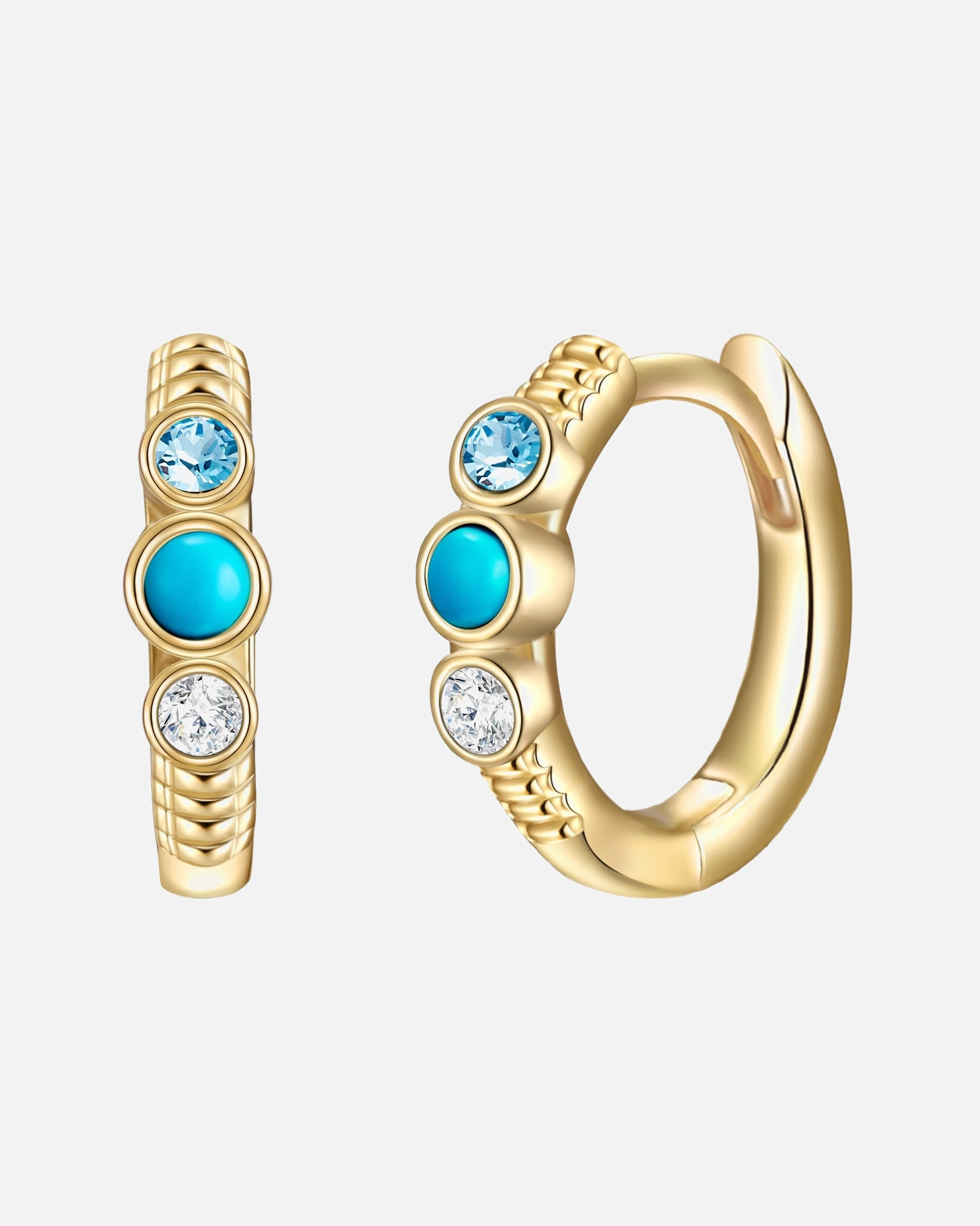 Kolczyki dla Kobieta Srebrne kolczyki kreole srebro wysokiej próby Turkusowy (rek.) żółte złoto 11,8 mm