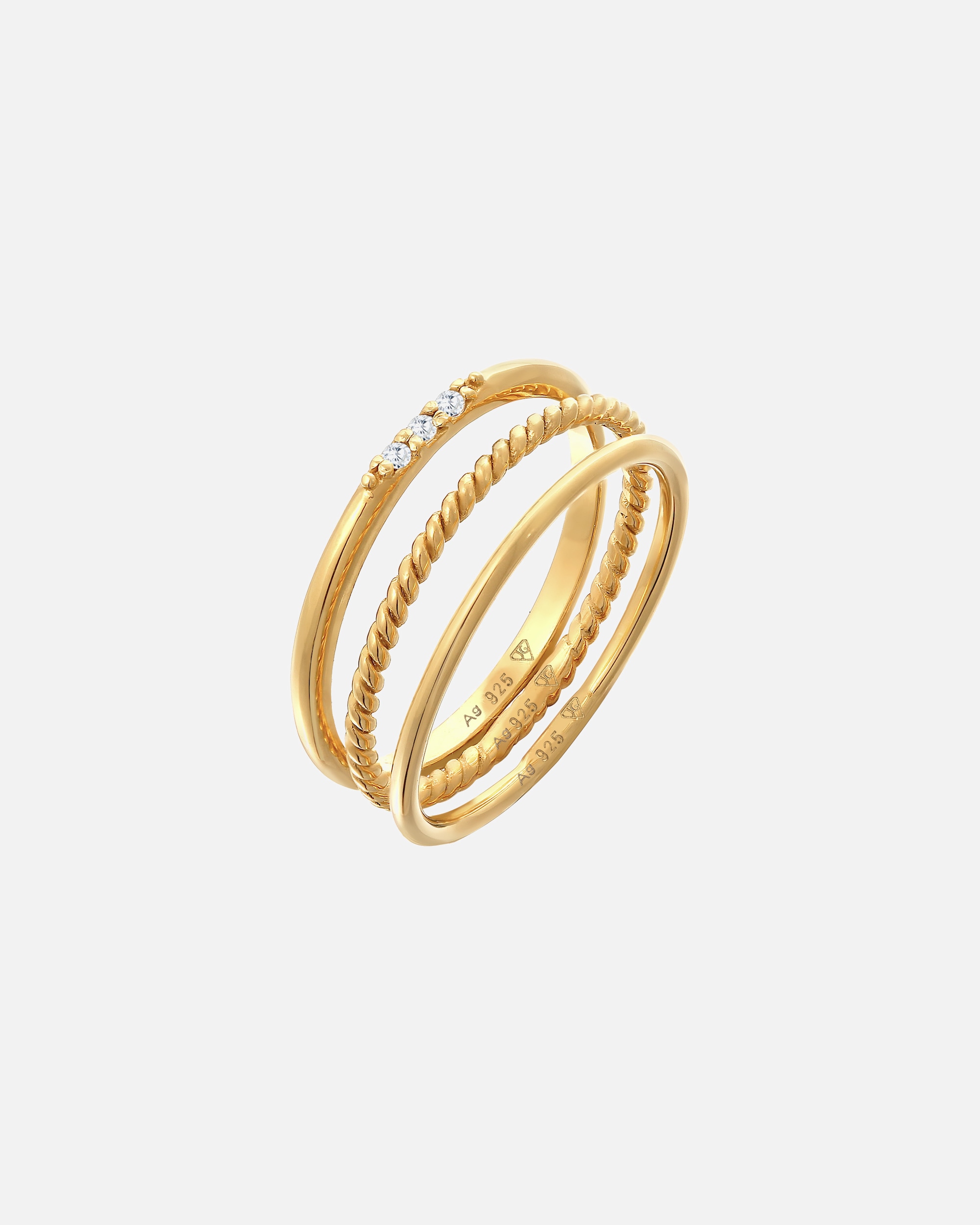 Pierścionek dla Kobieta Elli Damski do łączenia Basic zestaw 3 częściowy z kryształami cyrkonii w srebrze 925 Sterling Silver 52