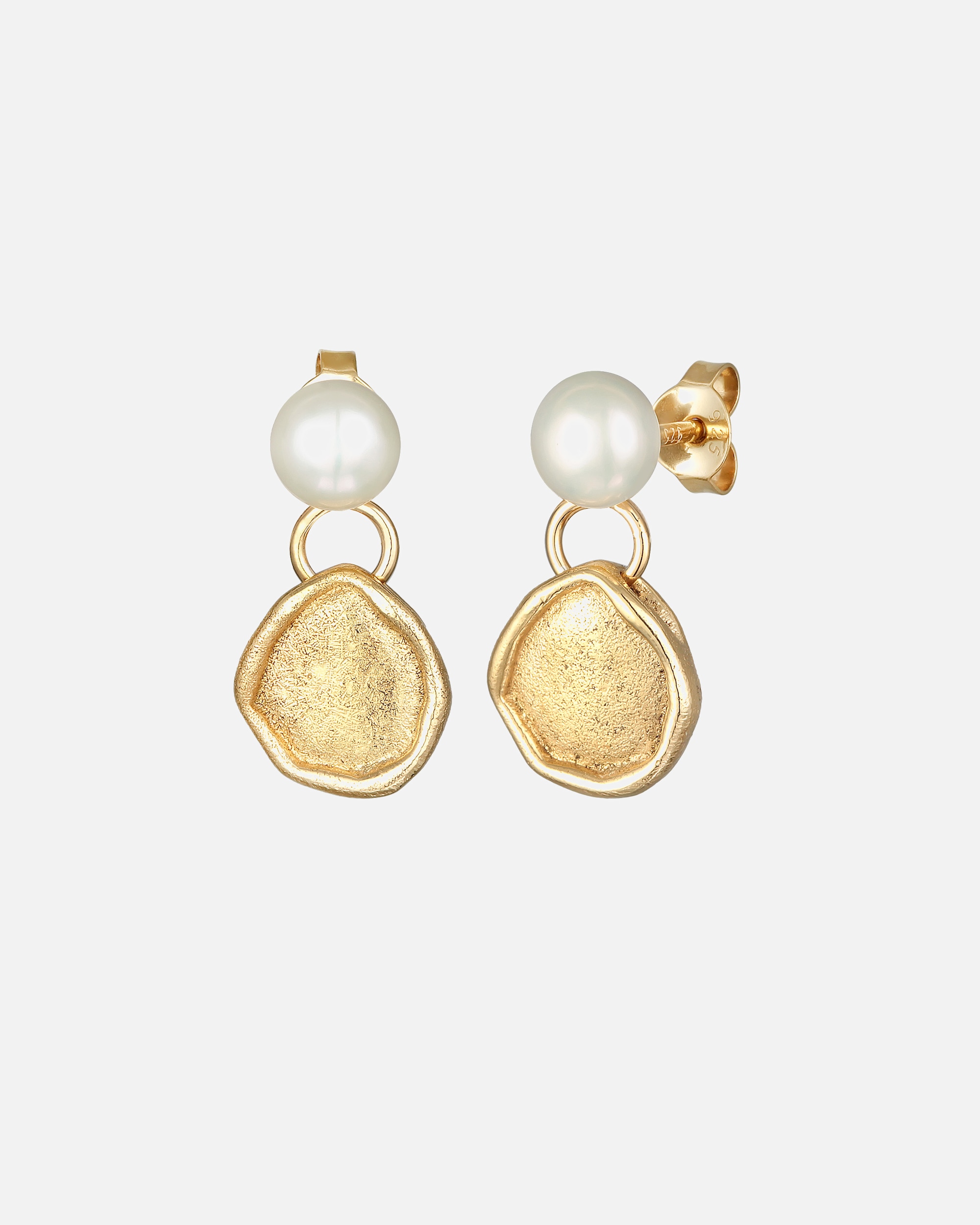 Kolczyki dla Kobieta Elli PREMIUM Damskie kolczyki Organic Coin z perłą hodowlana słodkowodną w pozłacanym srebrze próby 925 Sterling Silver goldfarben