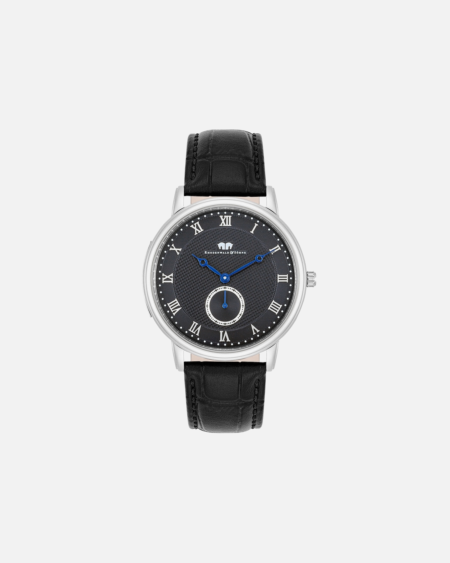 Zegar dla Mężczyzna Zegarek kwarcowy Moonlight Srebrny Skóra naturalna Czarny 40,0 mm