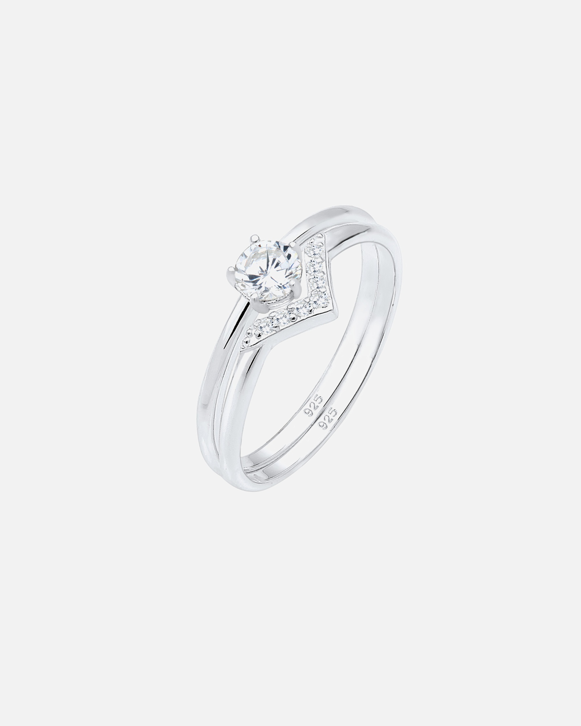 Pierścionek dla Kobieta Elli Damski zestaw soliter Trójkąt z cyrkoniami w srebrze 925 Sterling Silver 58