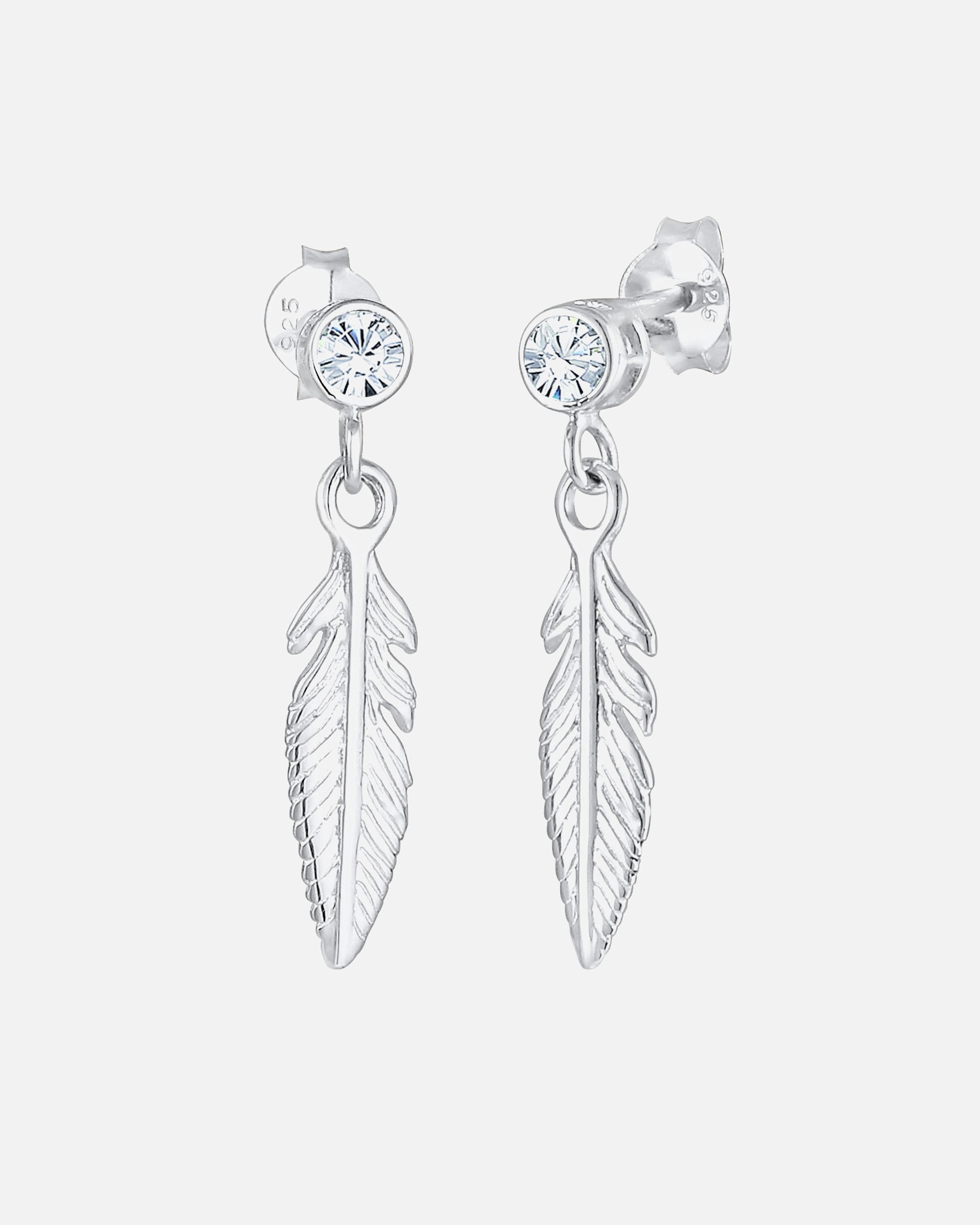 Kolczyki dla Kobieta Elli Damskie kolczyki wiszące Pióro Boho z kryształem w srebrze próby 925 Sterling Silver Biała