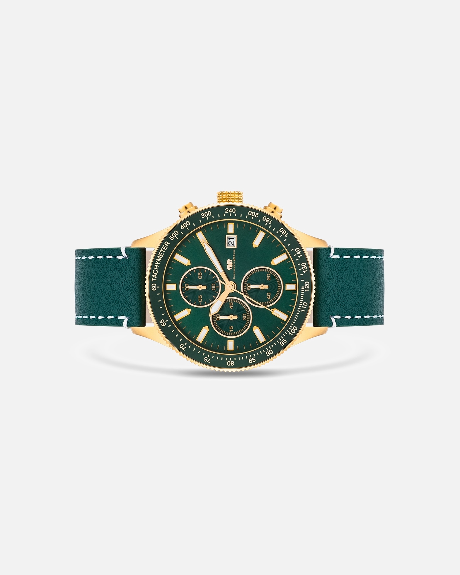 Zegar dla Mężczyzna Rhodenwald & Söhne Chronograf Karthago II żółte złoto Skóra naturalna Zielony 43,0 mm