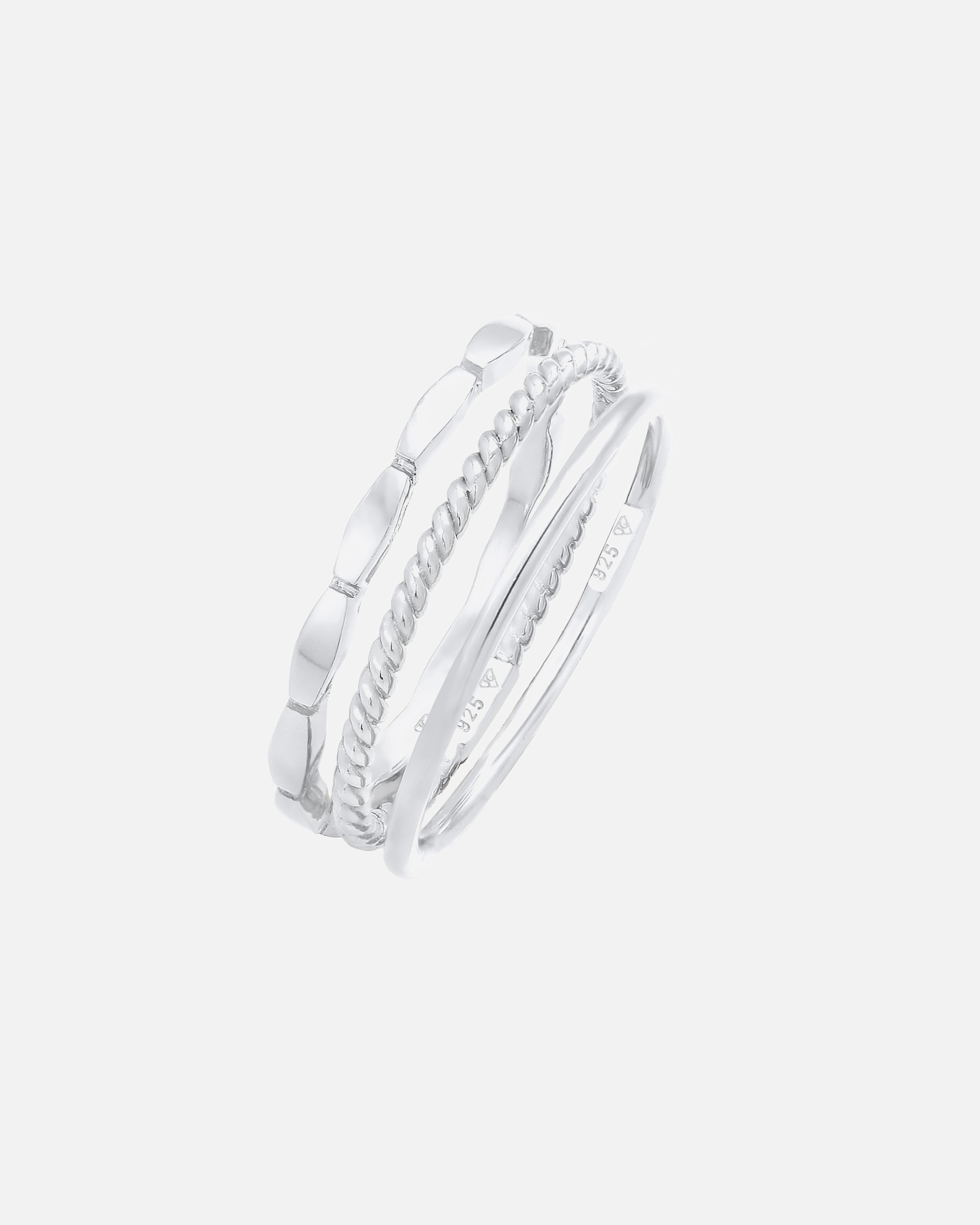 Pierścionek dla Kobieta Elli Damska obrączka do łączenia Stacking Trio Basic Minimal ponadczasowa Bloger w srebrze 925 Sterling Silver 52