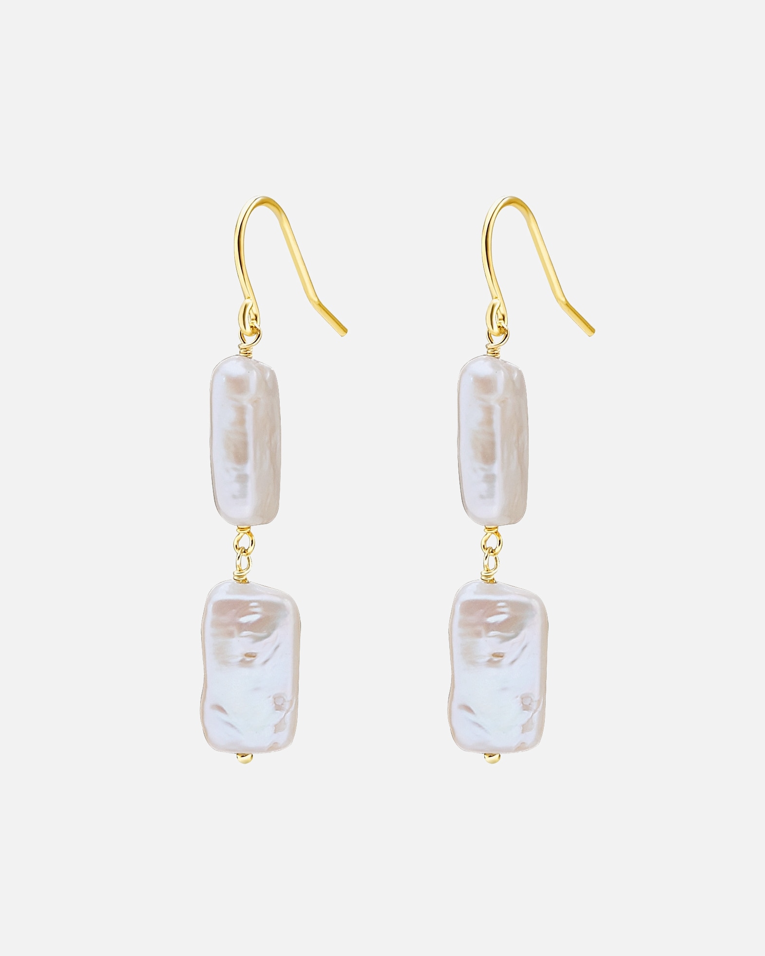 Kolczyki dla Kobieta Valero Pearls Kolczyki wiszące z perłą srebro wysokiej próby Perła hodowlana słodkowodna żółte złoto 45,8 mm