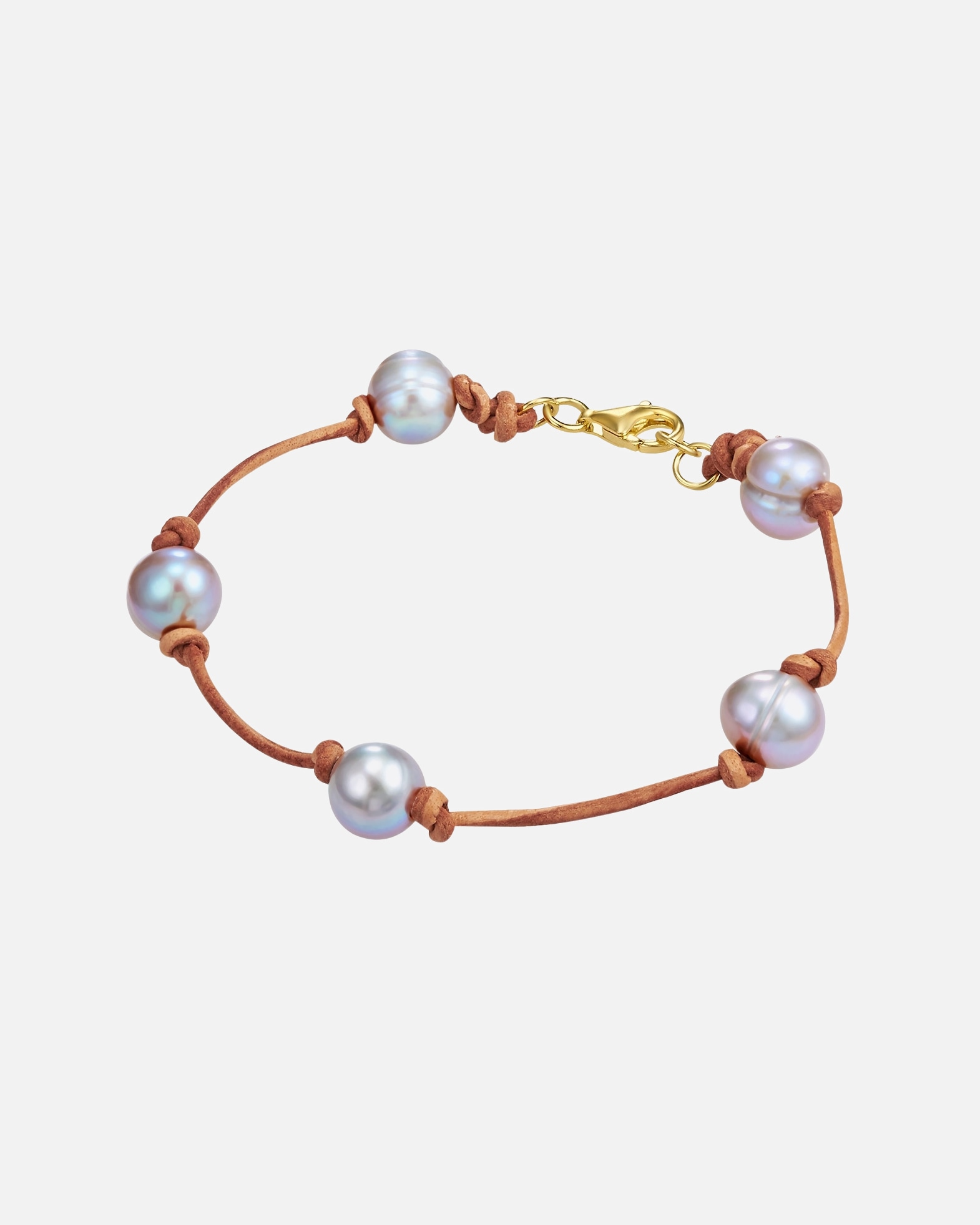 Bransoletka dla Kobieta Skórzana bransoletka srebro wysokiej próby Perła hodowlana słodkowodna żółte złoto 19,0 cm