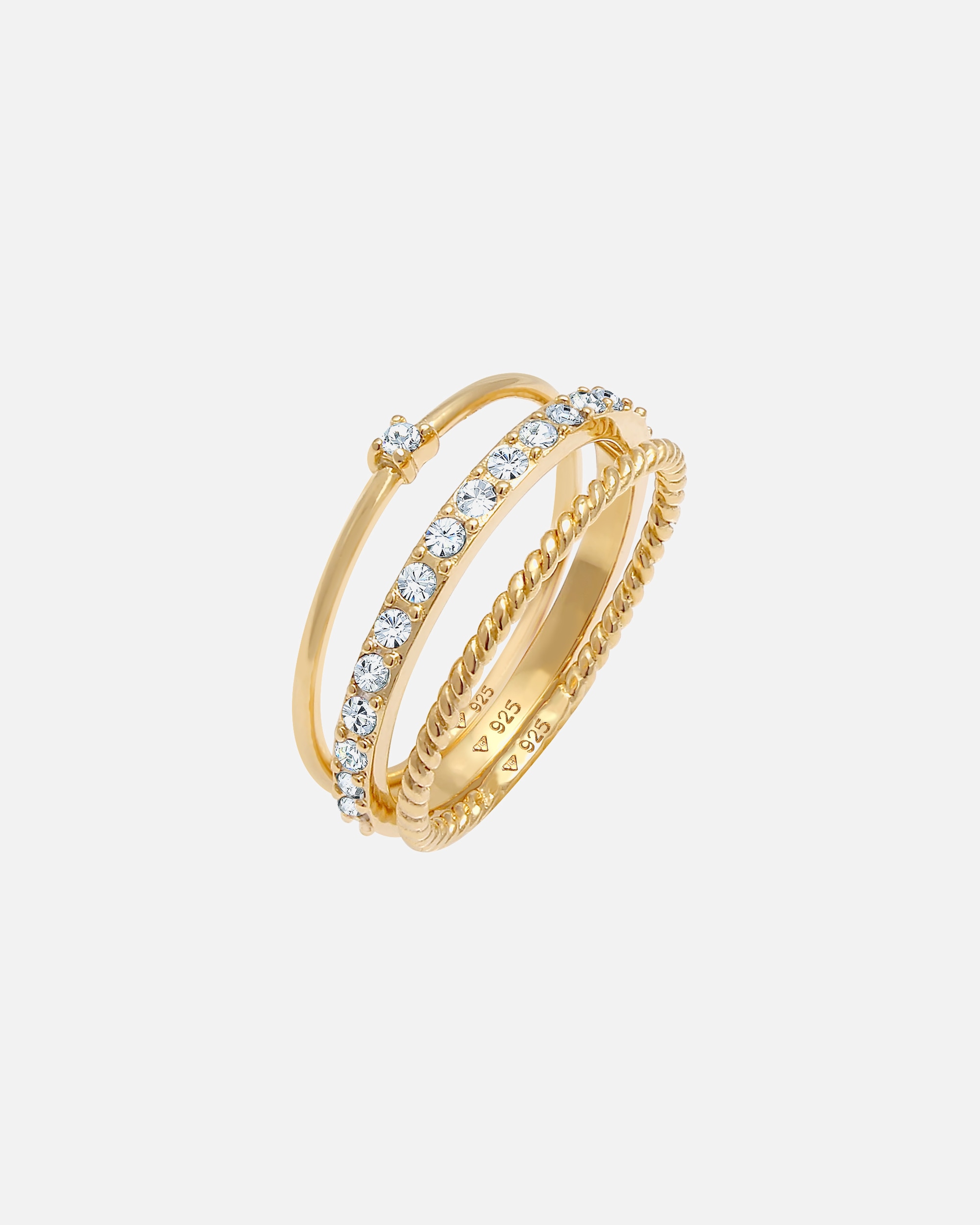 Pierścionek dla Kobieta Elli Damskie do łączenia elegancki, świąteczny, warstwowy z kryształami, srebro próby 925 Sterling Silver 52