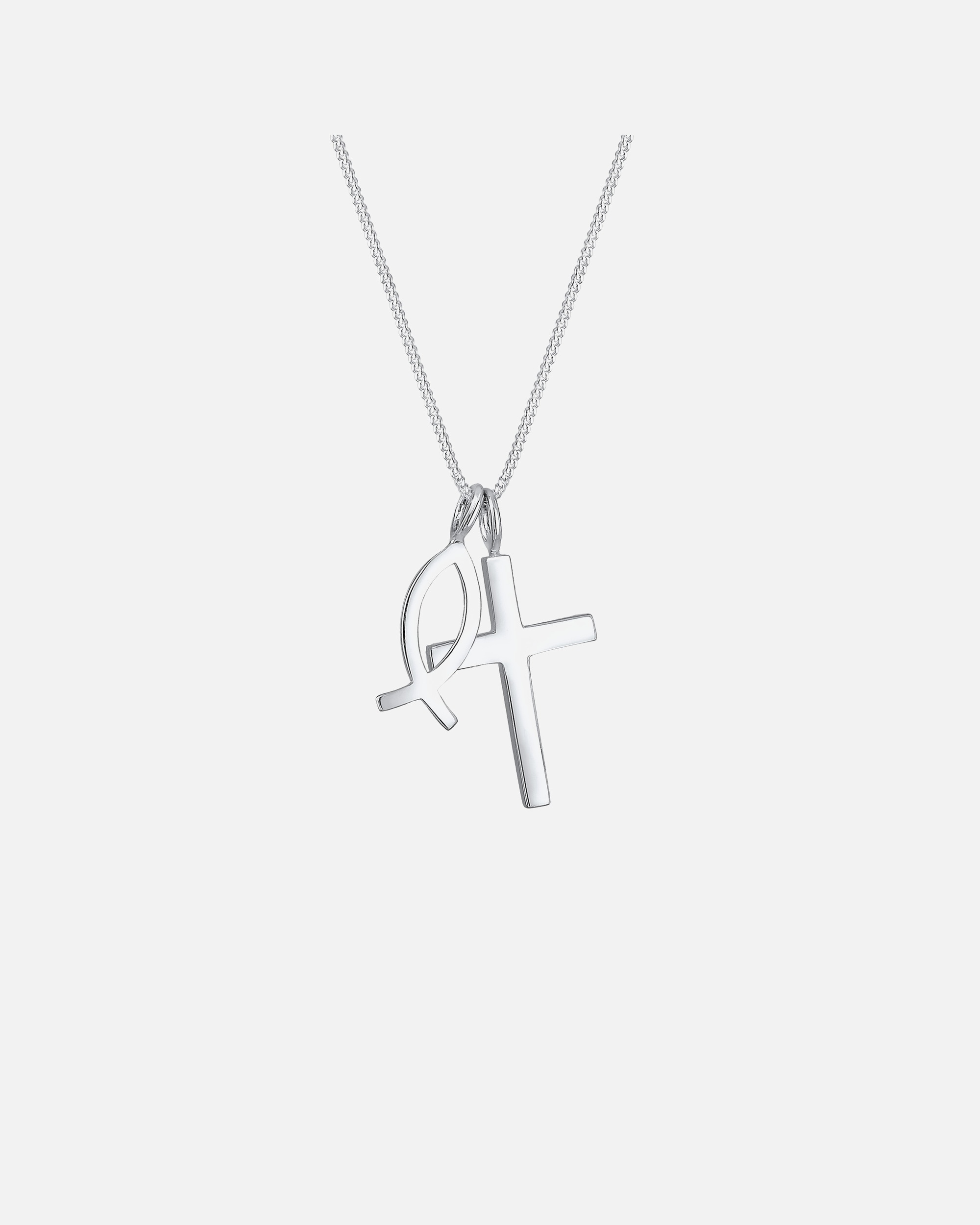 Naszyjnik dla Kobieta Elli Damski wisiorek Krzyż Rybka wykonany z srebra próby 925 Sterling Silver 55