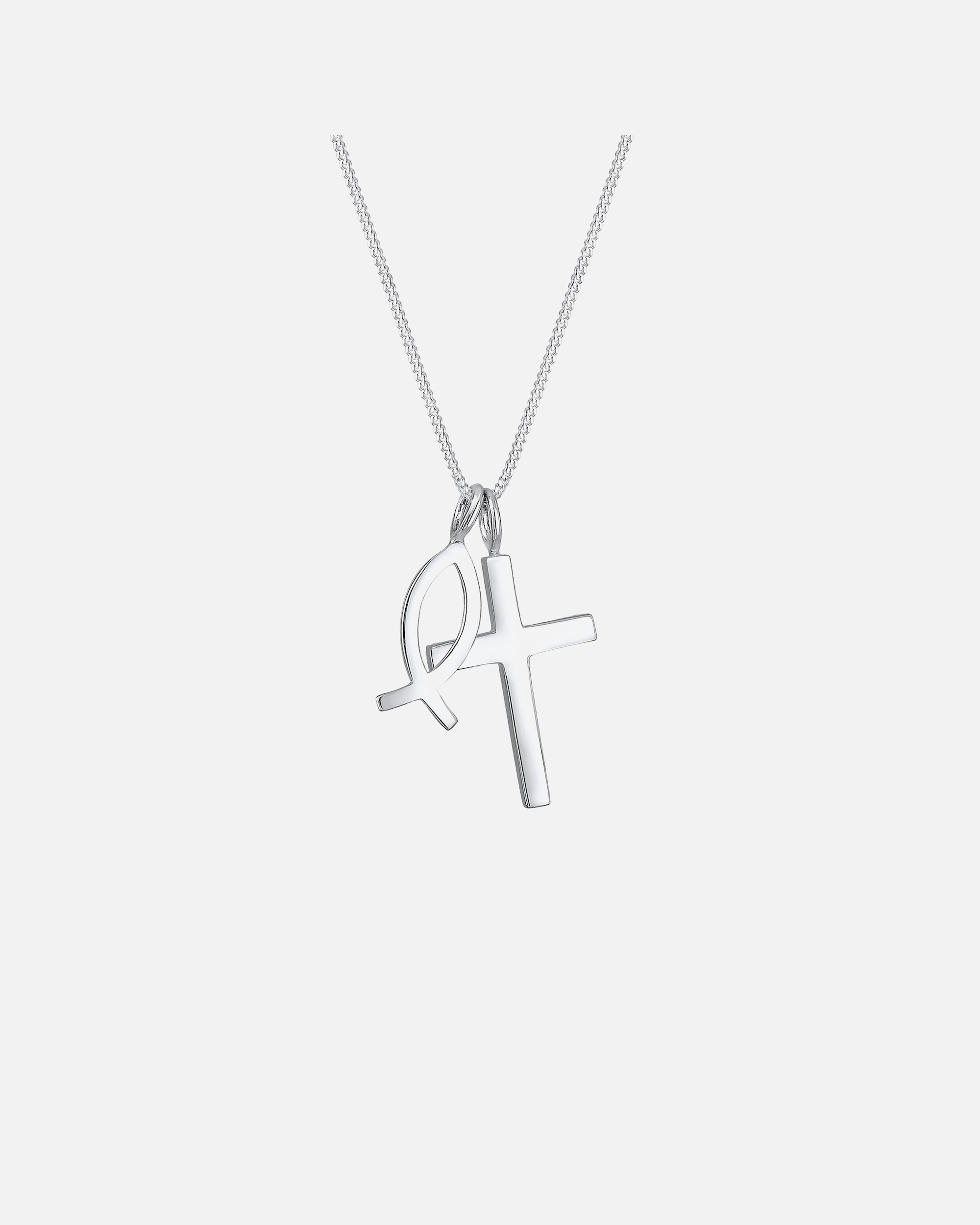 Naszyjnik dla Kobieta Elli Damski wisiorek Krzyż Rybka wykonany z srebra próby 925 Sterling Silver 45