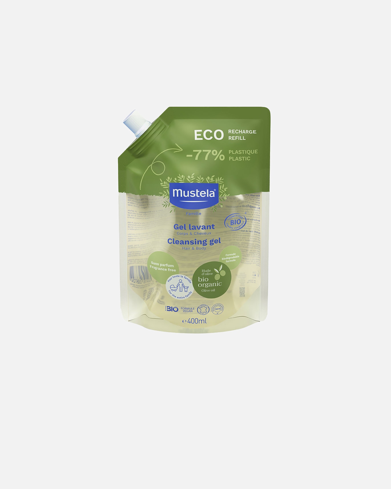 Żel pod prysznic dla dzieci dla Unisex Mustela Uzupełnienie szamponu w żelu BIO 400 ml