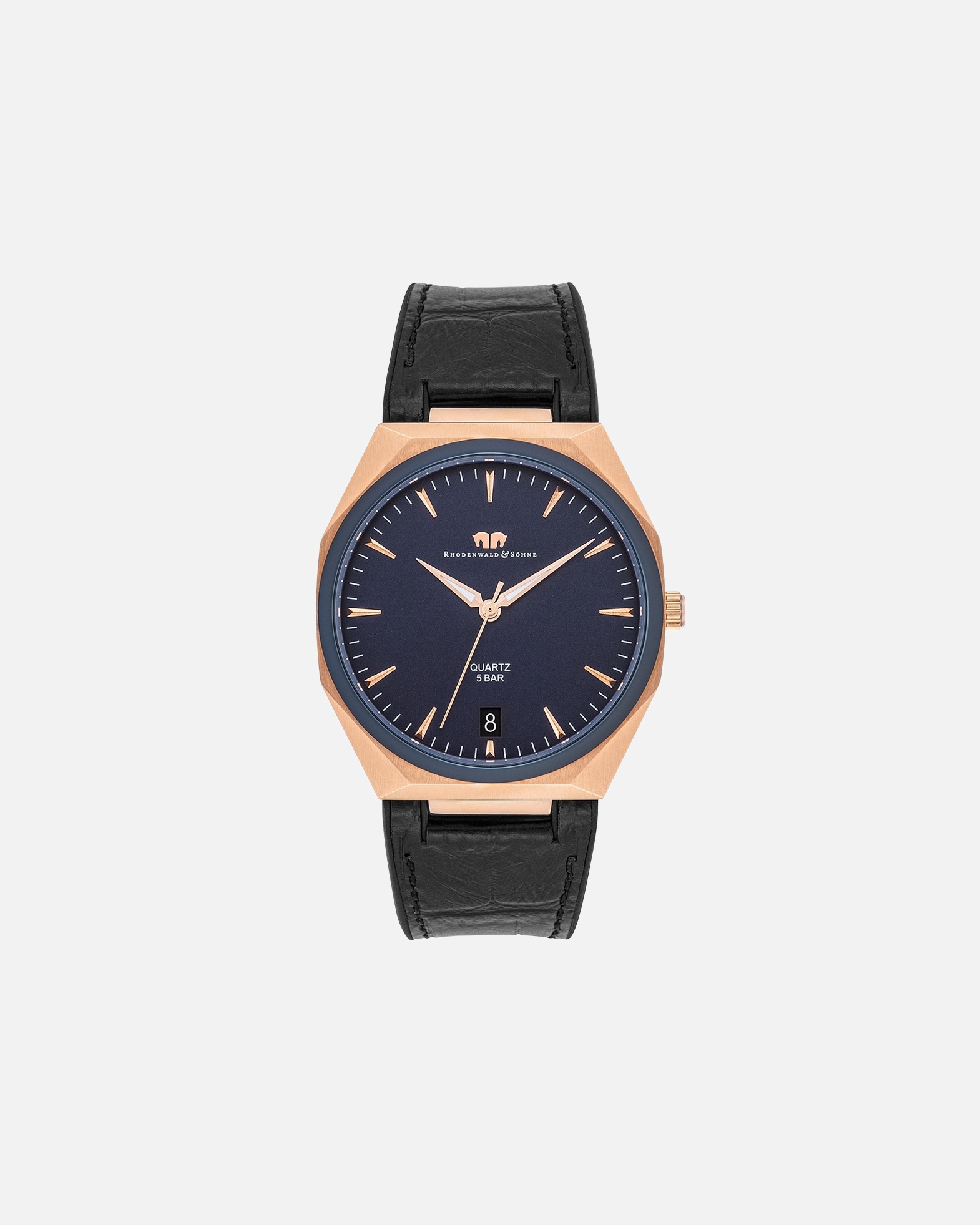 Zegar dla Mężczyzna Rhodenwald & Söhne Zegarek kwarcowy Cooledge Różowy złoty Skóra naturalna/silikon Czarny 215,0 mm