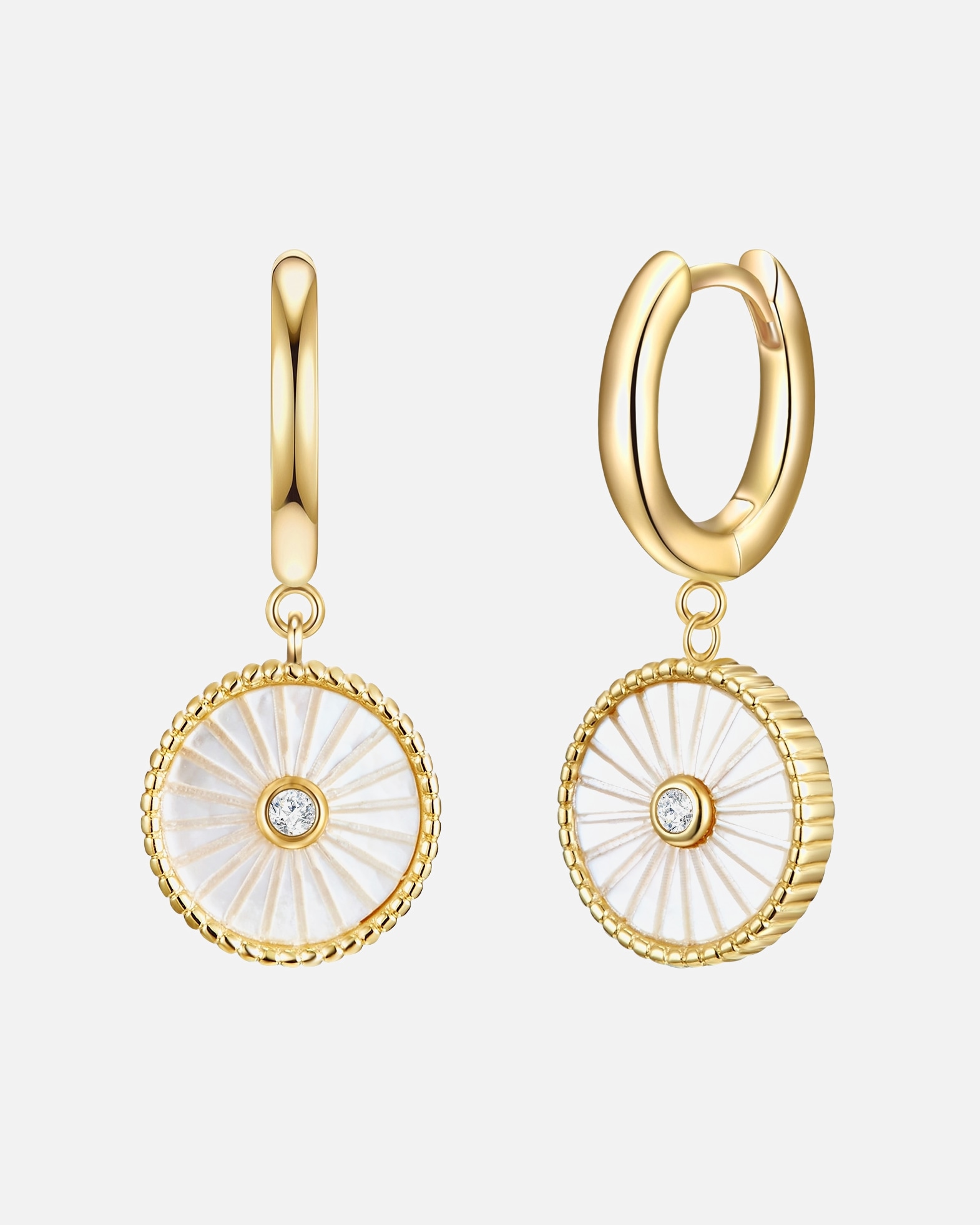 Obrączki dla Kobieta Srebrne kolczyki kreole srebro wysokiej próby Cyrkonia Masa perłowa żółte złoto 23,6 mm