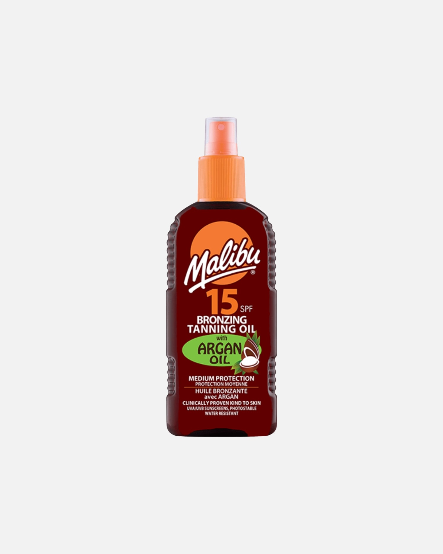 Spray do opalania dla Unisex Malibu Olejek do opalania w sprayu brązujący SPF15 200 ml