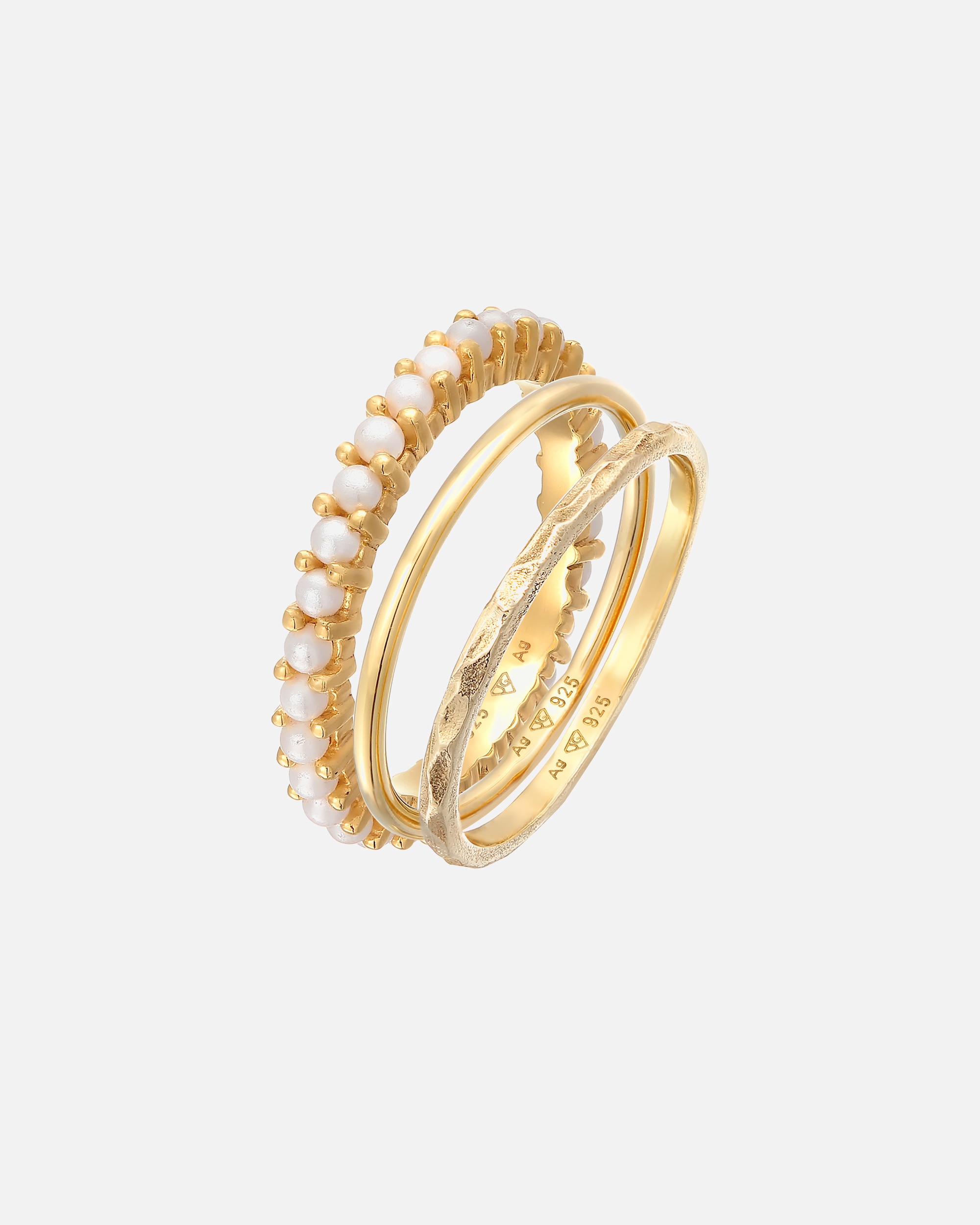 Pierścionek dla Kobieta Elli Damski zestaw 3 sztuk szklanych koralików w srebrze próby 925 Sterling Silver pozłacanych 56