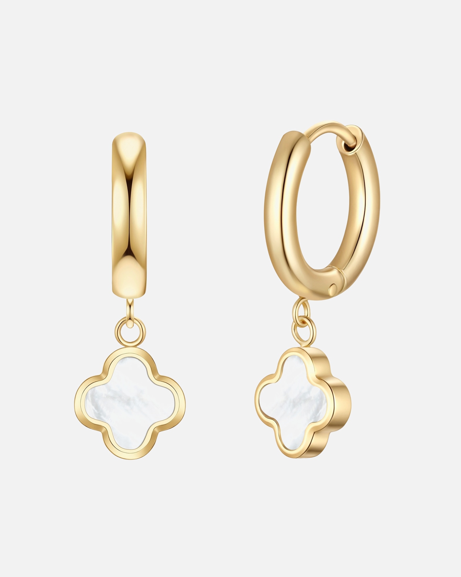 Obrączki dla Kobieta Glanzstücke München Kolczyki Creolen koniczyna ze stali nierdzewnej w zlocie z masa perlowa 20,8 mm