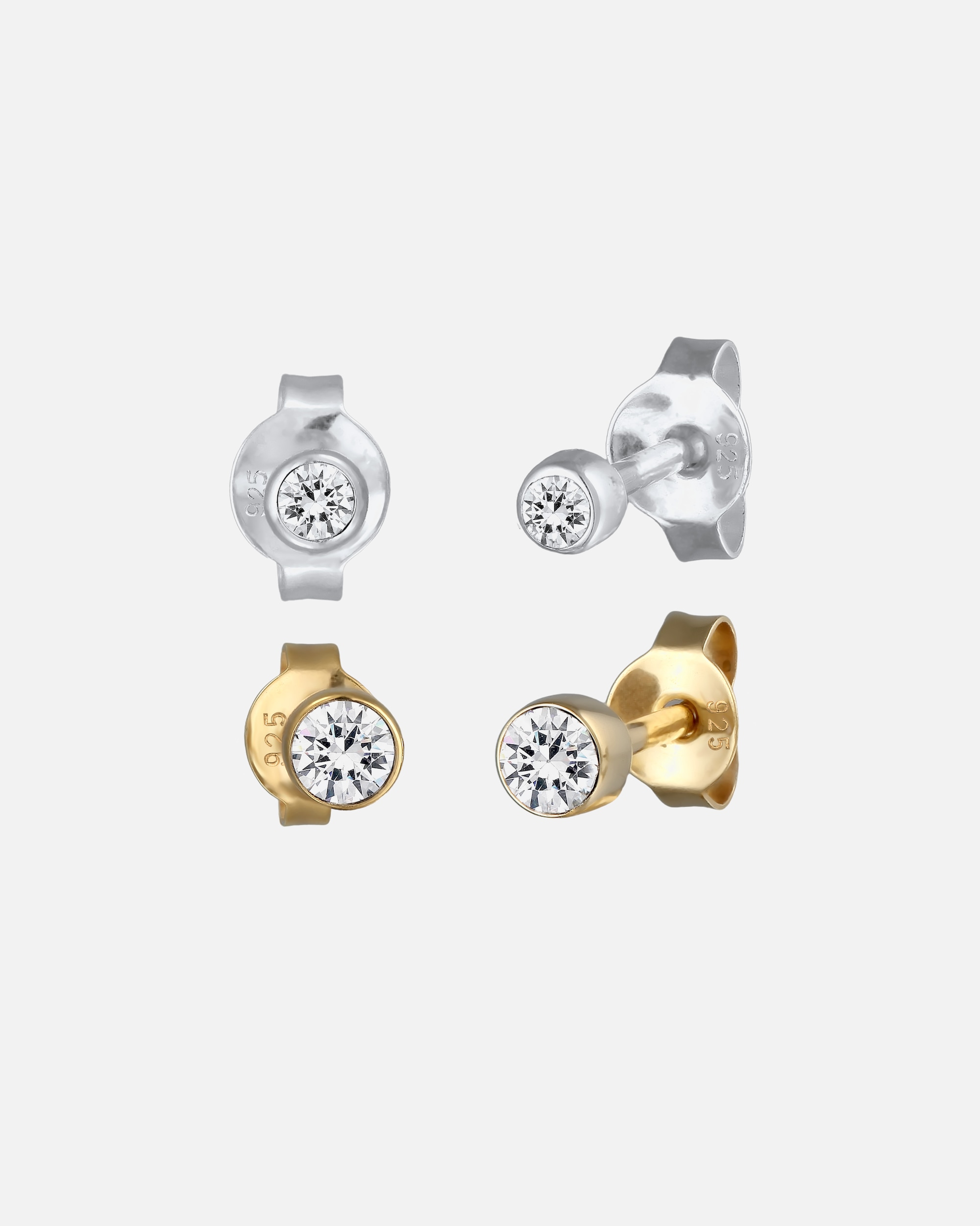 Kolczyki dla Kobieta Elli Damskie kolczyki sztyfty zestaw 2 z kryształem ze srebra próby 925 Sterling Silver Dwubarwny