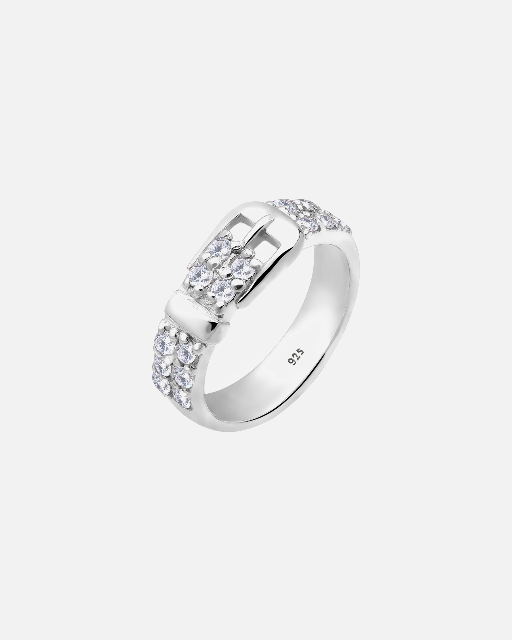 Pierścionek dla Kobieta Elli Zabawny motyw paska z kryształami cyrkonii w srebrze próby 925 Sterling Silver 56