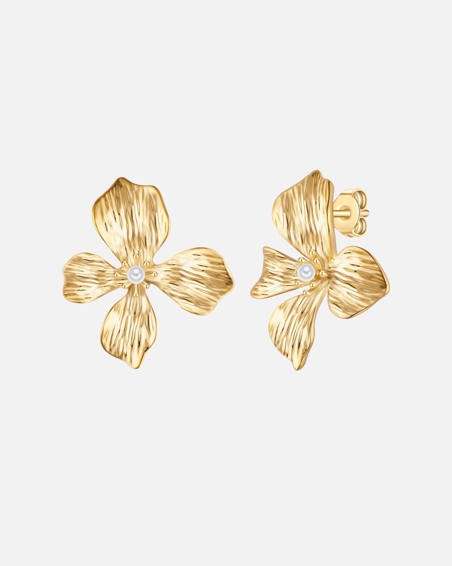 Kolczyki dla Kobieta Yokoamii Kolczyki na sztyft Kwiat z metalowego stopu w kolorze zlotym z perla (synth.) 30,5 mm