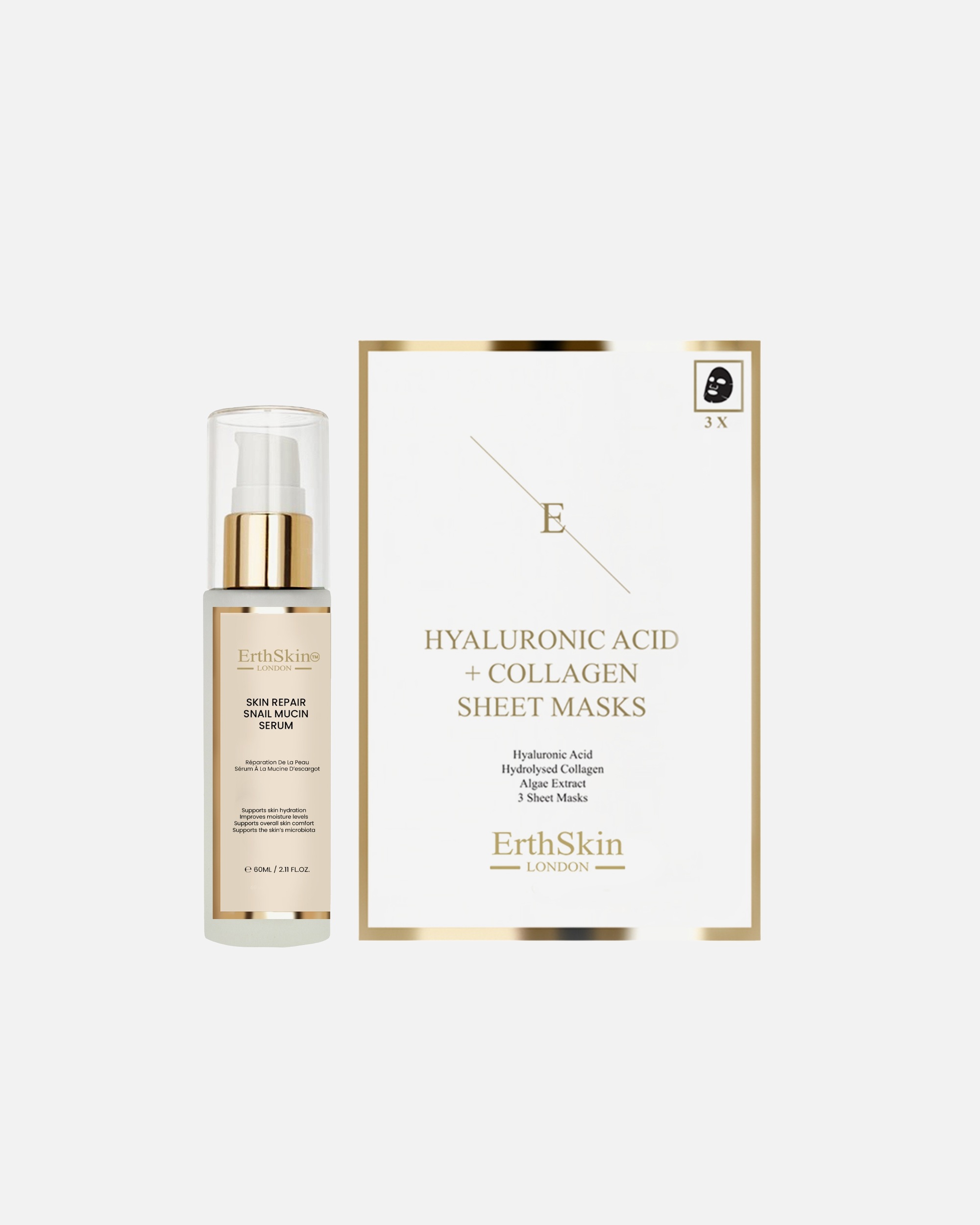 dla Unisex ErthSkin London Zestaw Skin Repair Snail Serum + Collagen Mask 1 sztukaka