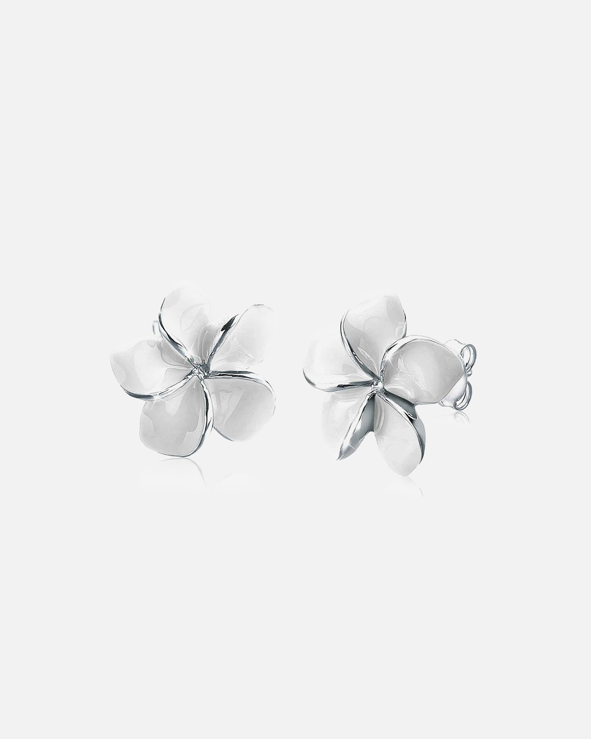 Kolczyki dla Kobieta Elli Damskie kolczyki sztyfty Kwiat plumeri z emalią, srebro 925 Sterling Silver Biała